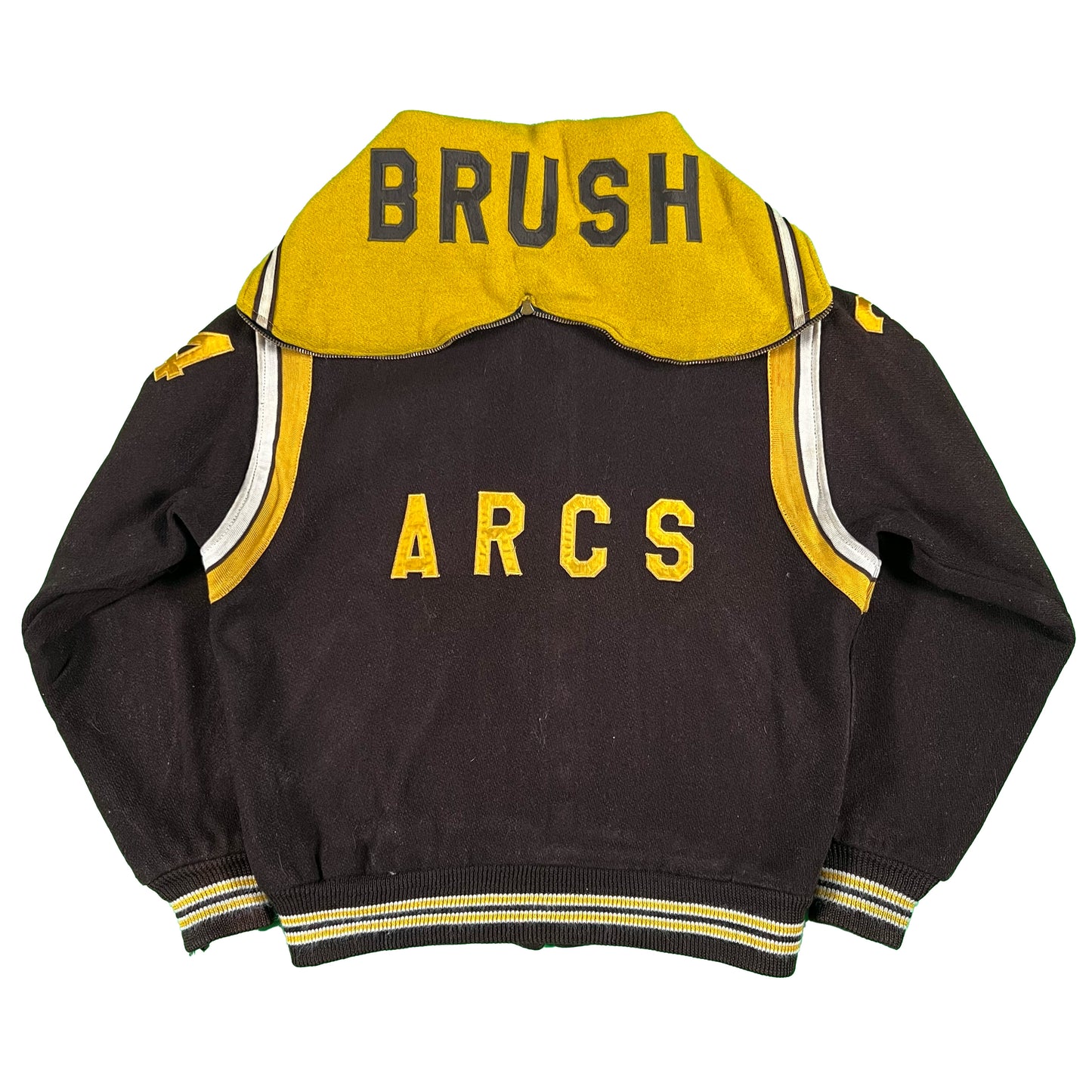 60s Boxy Zip Up Hooded Varsity Jacket- M