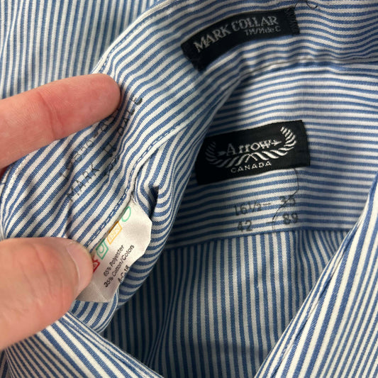 80s Arrow Canada Striped 'Mark Collar' Shirt- L