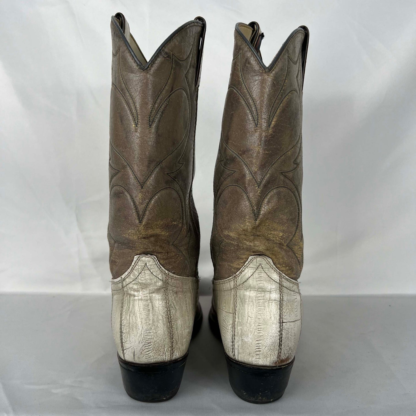 80s Two Tone Grey & Eggshell White Leather Cowboy Boots- M's 9, W's 10.5