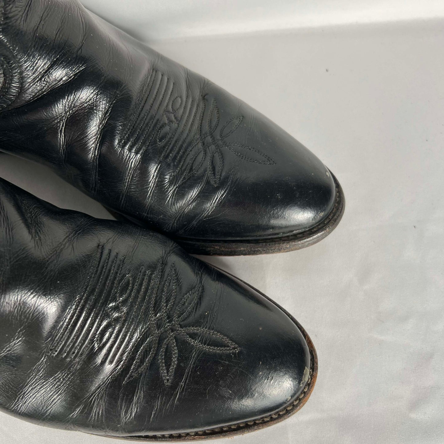 80s Tony Lama Black Detailed Leather Cowboy Boots- M's 11, W's 12.5