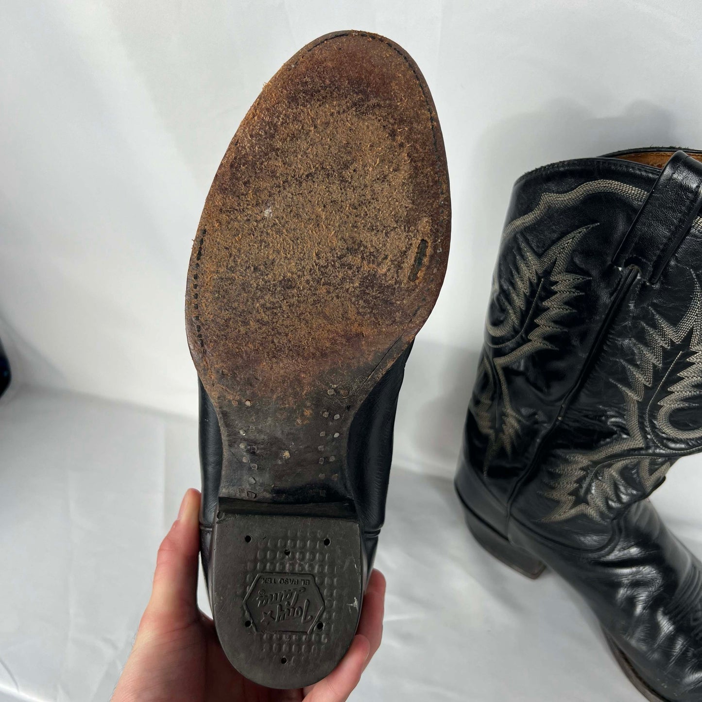 80s Tony Lama Black Detailed Leather Cowboy Boots- M's 11, W's 12.5
