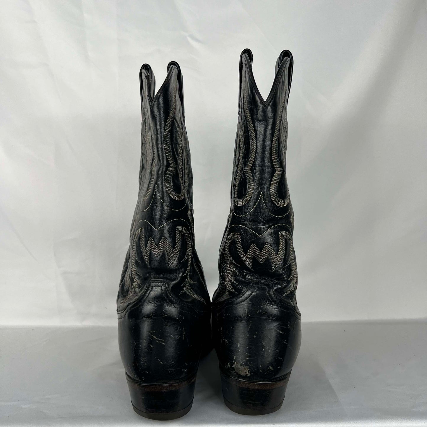 80s Tony Lama Black Detailed Leather Cowboy Boots- M's 11, W's 12.5