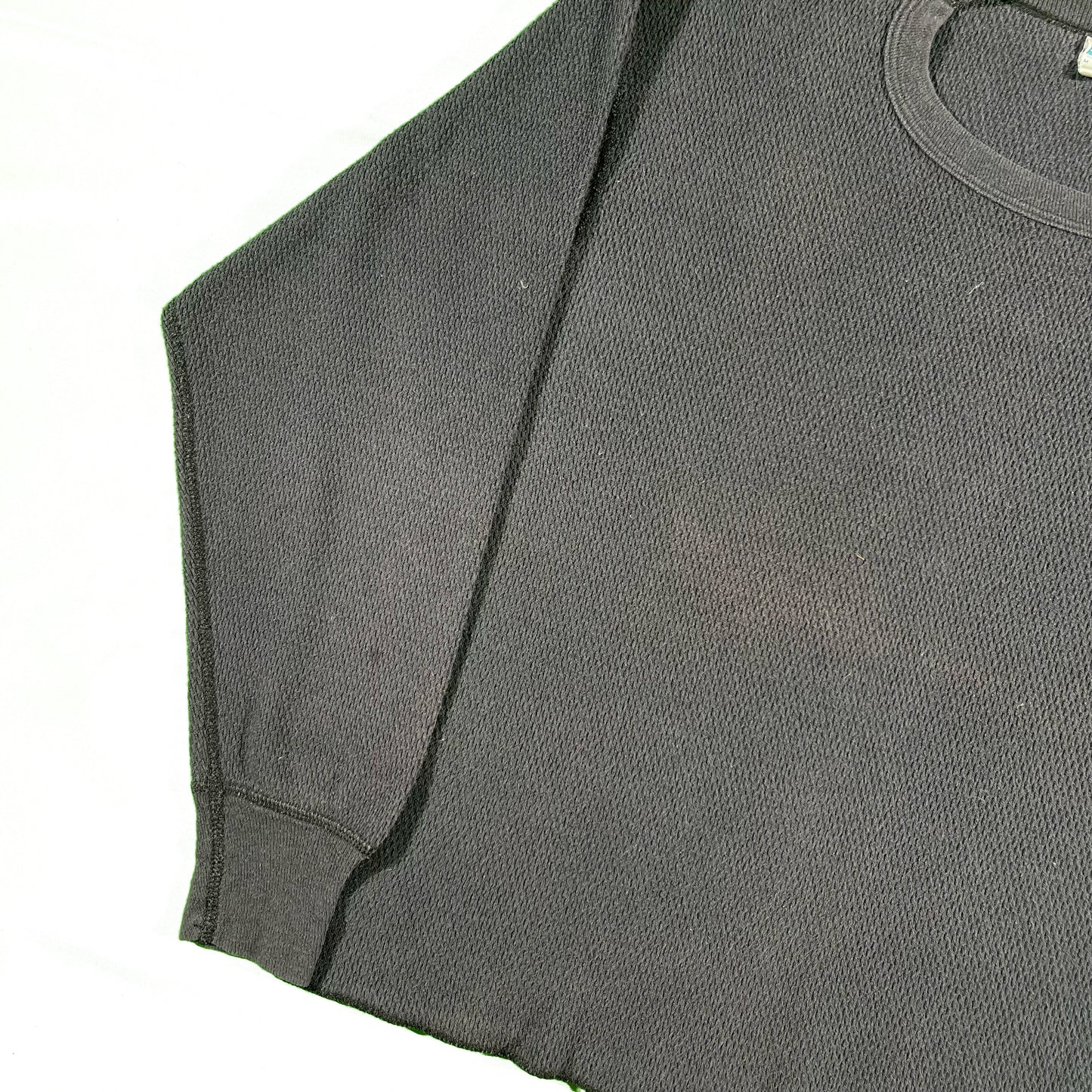80s Black Boxy Waffle Knit Thermal- S