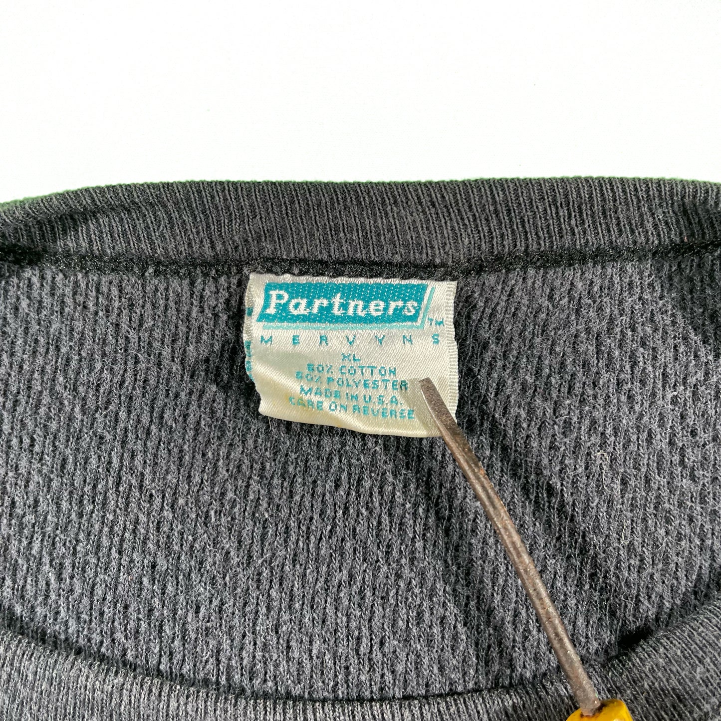 80s Black Boxy Waffle Knit Thermal- S