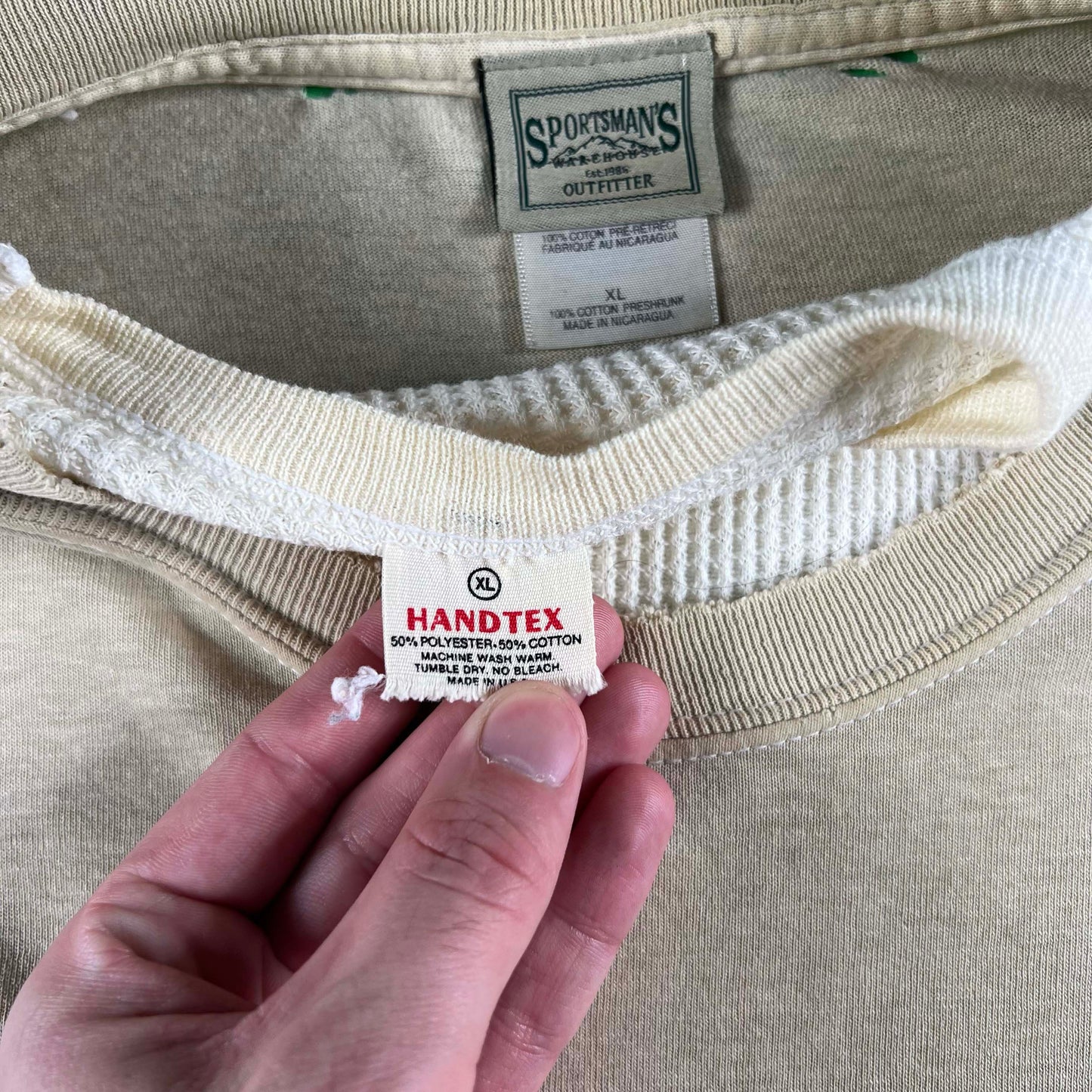 00s Thrashed 'Shut the Buck Up' Tee & 70s Waffle Knit Thermal- XL