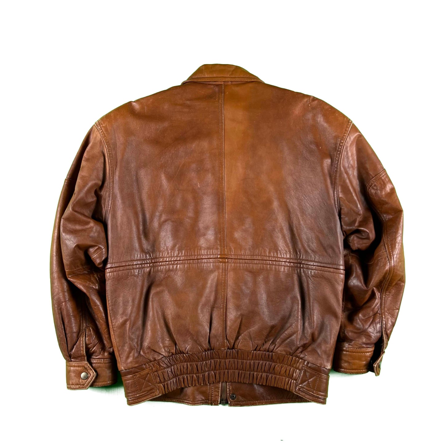 90s Caramel Brown Multi Zip Leather Bomber Jacket- S