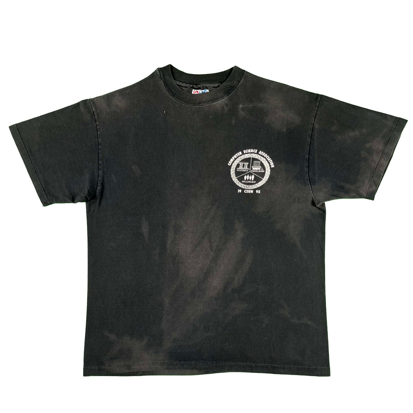 90s Sun Faded Black Thinking Man Computer Science Tee- L