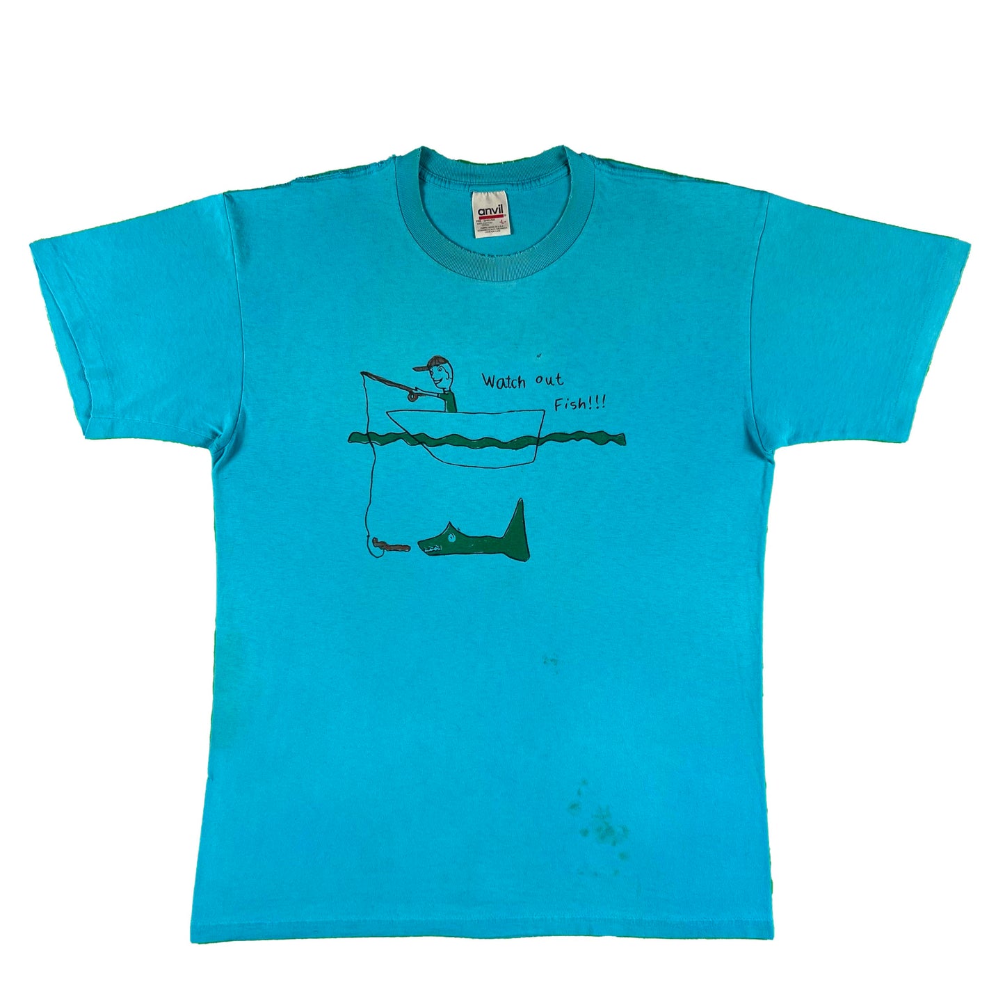 90s Watch Out Fish!! Kid Art Tee- L
