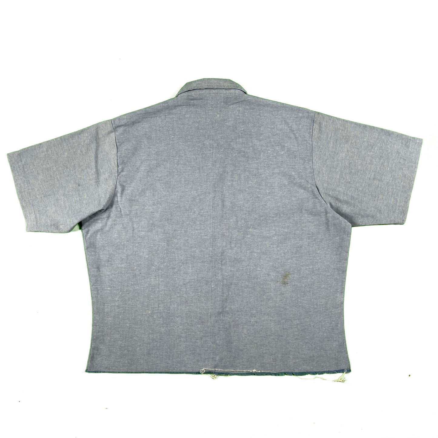 70s Cropped Stenciled Navy Chambray Shirt- L