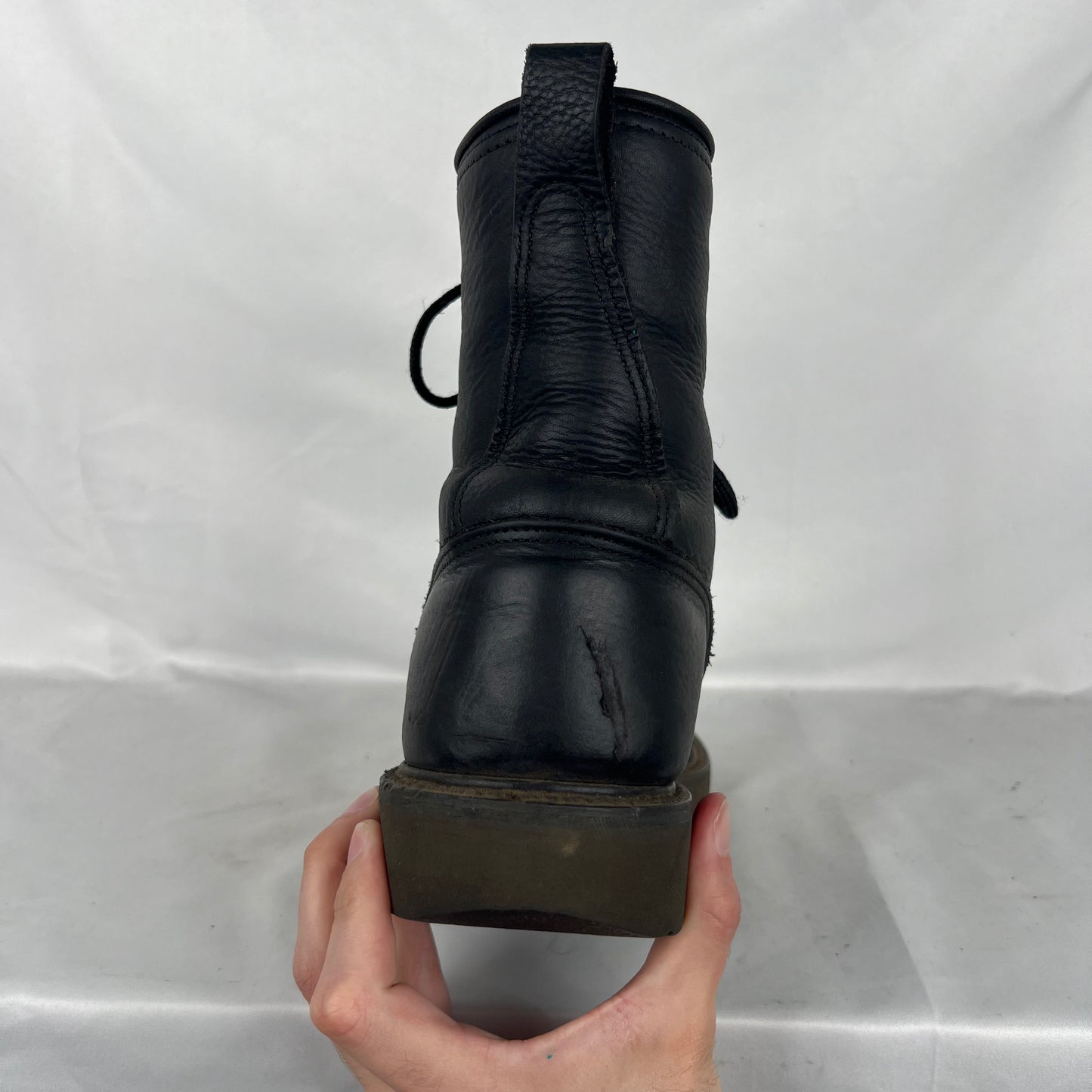 90s Black Leather Logger Boots- M's 7.5, W's 9