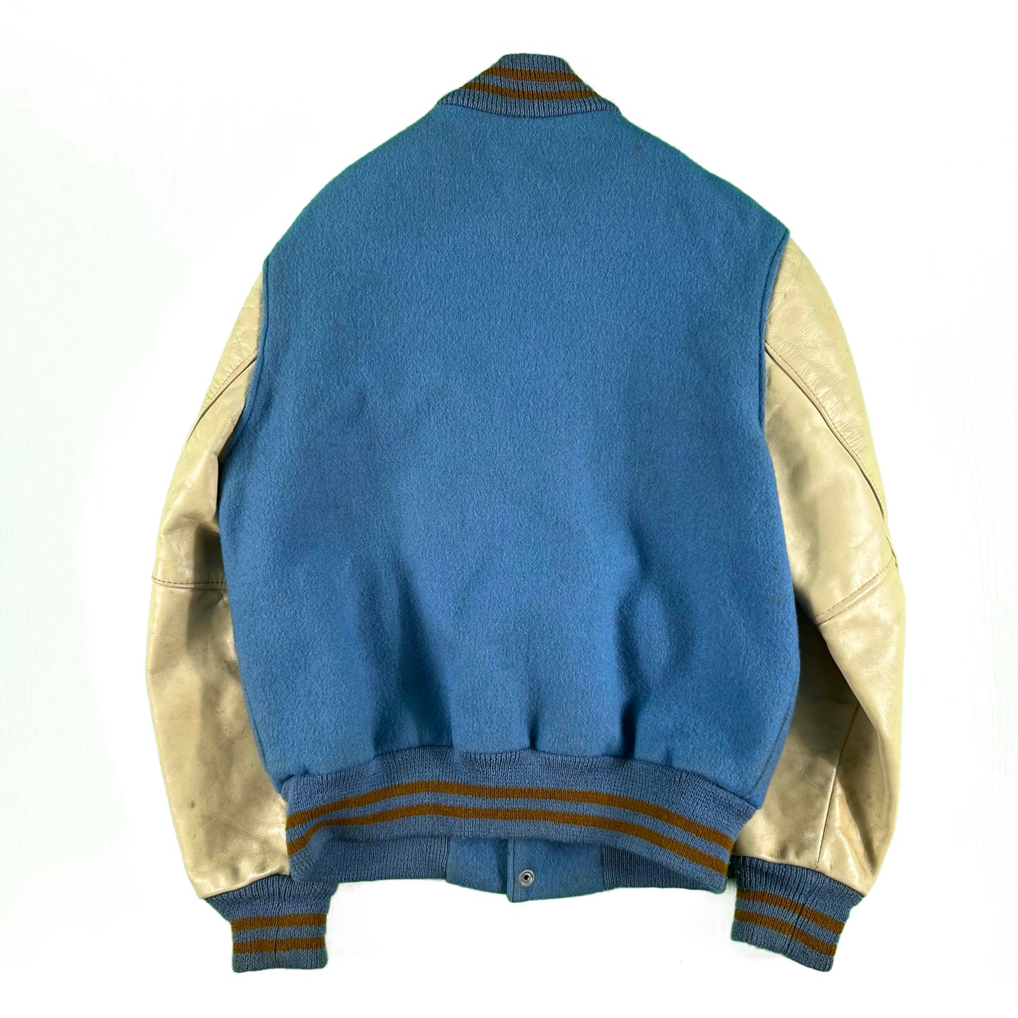 70s Baby Blue & Cream Wool Varsity Jacket- S