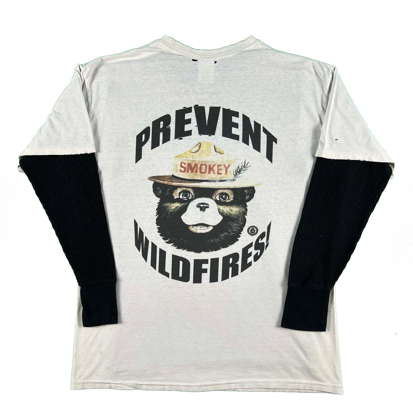 00s Smokey the Bear Tee & Black Waffle Knit Thermal- M