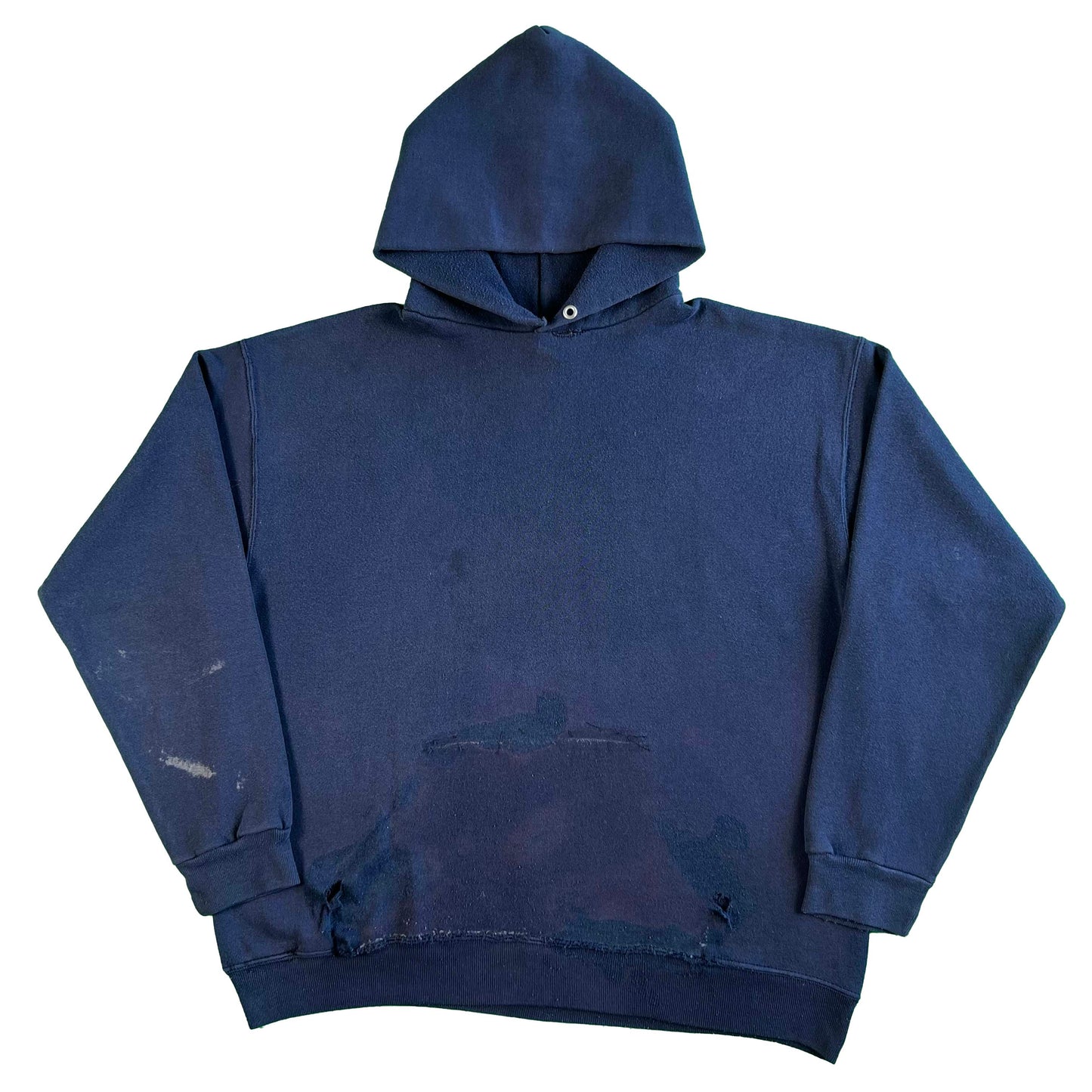 90s Faded Navy Removed Front Pocket Hoodie- L