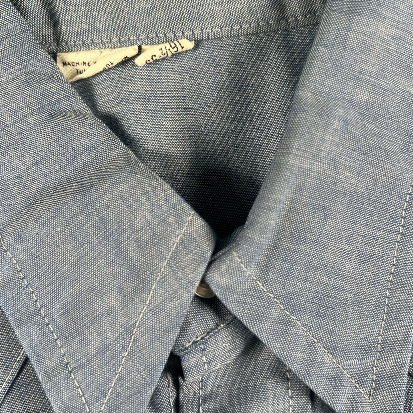 70s Sawtooth Pearl Snap Chambray Shirt- L