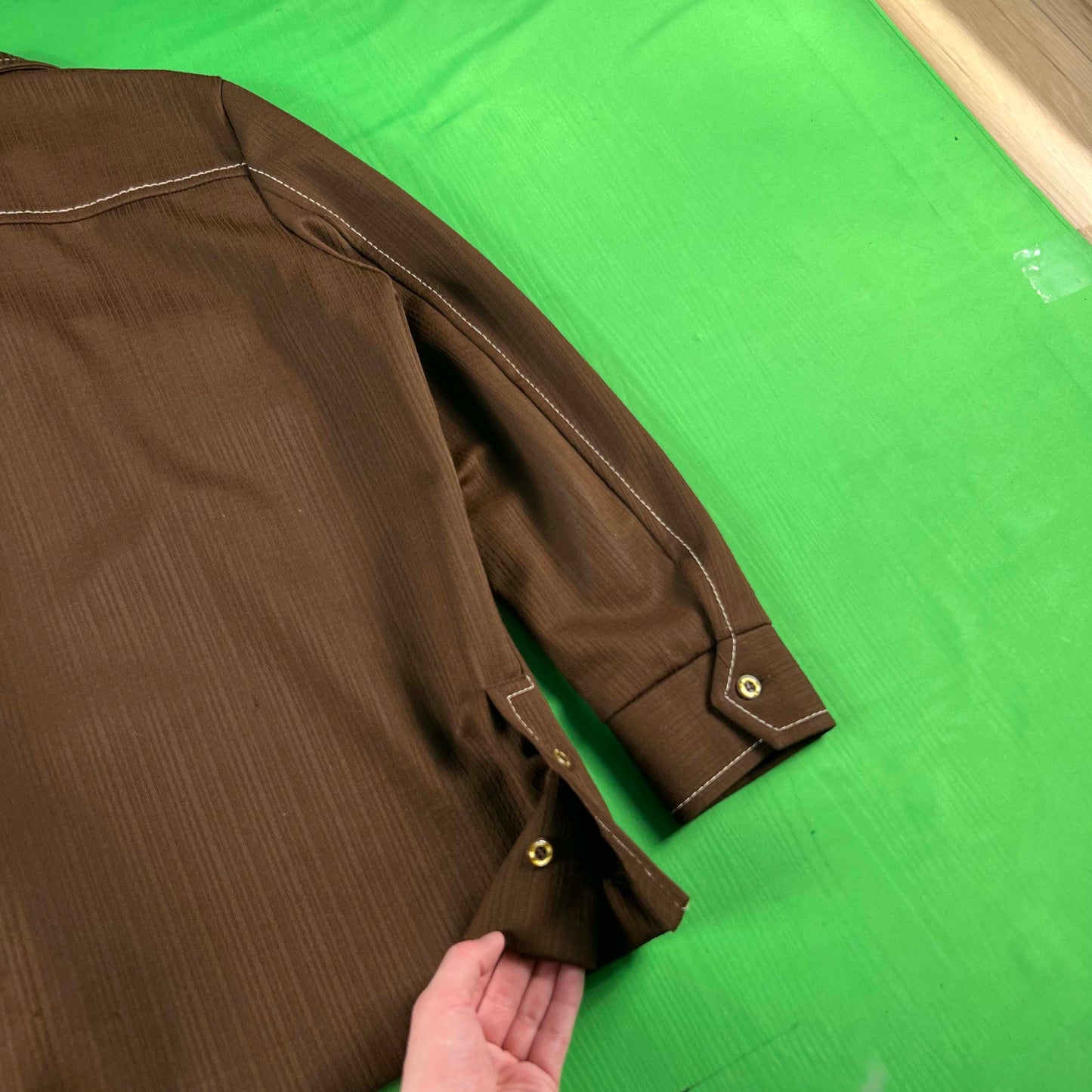 70s White Stitched Brown Overshirt- M