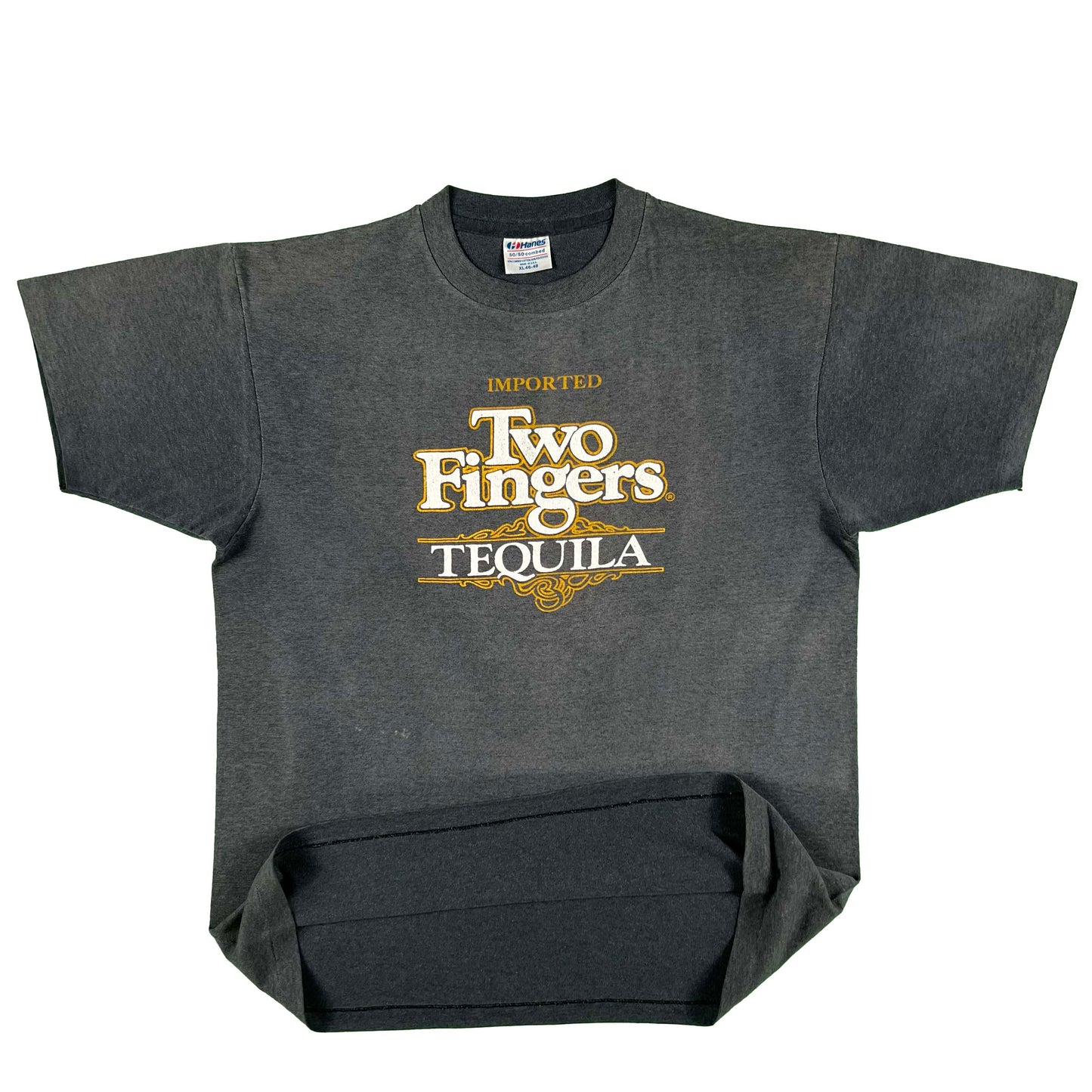 80s Sun Faded Black Two Fingers Tequila Tee- L