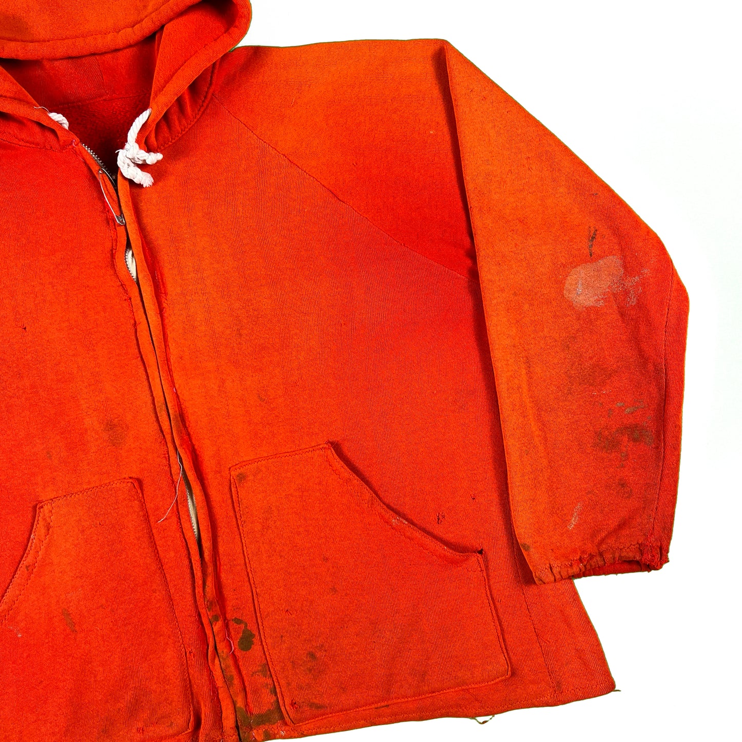 60s Sun Faded & Repaired Orange Zip Up Hoodie- M