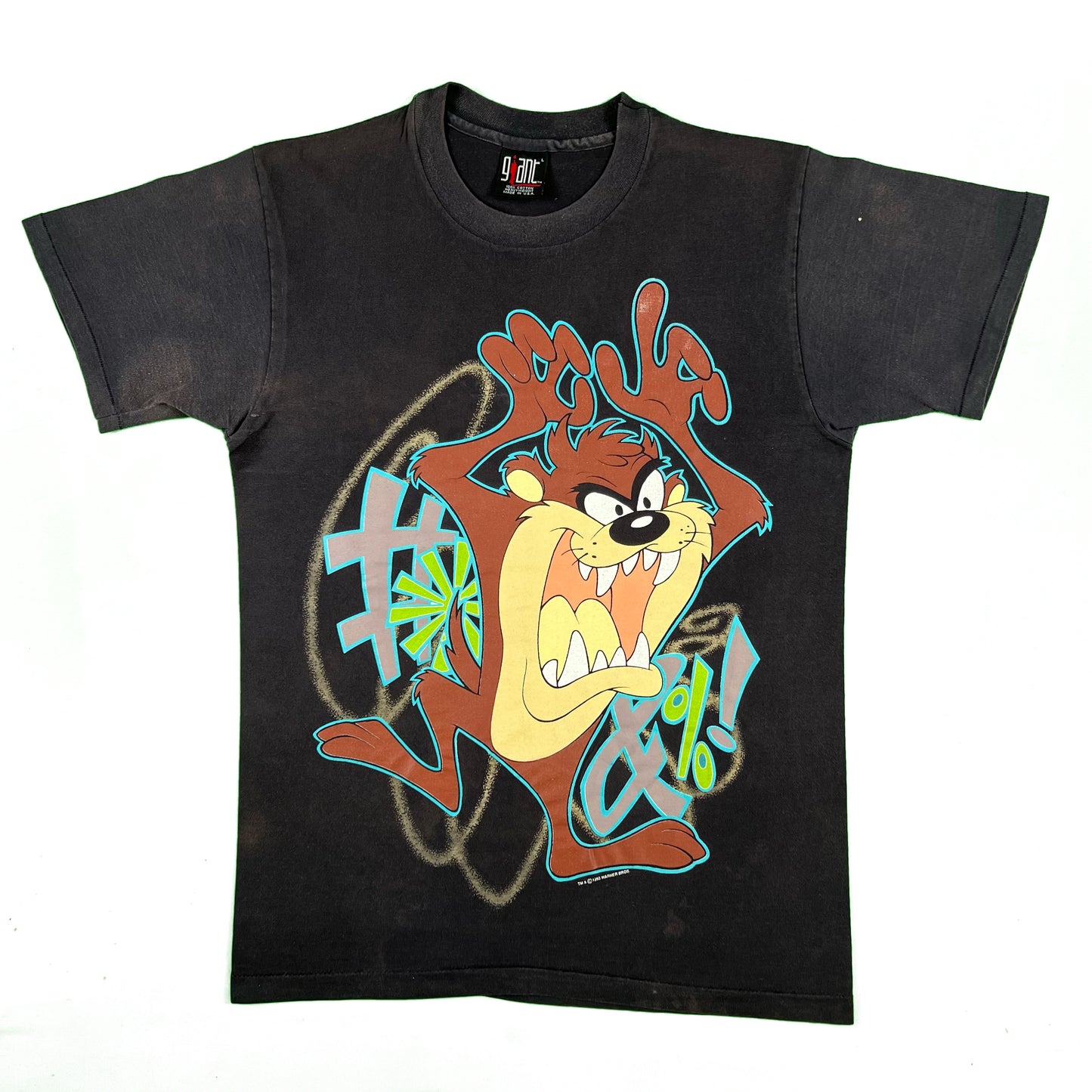 90s Sun Faded Black Taz Tee- L