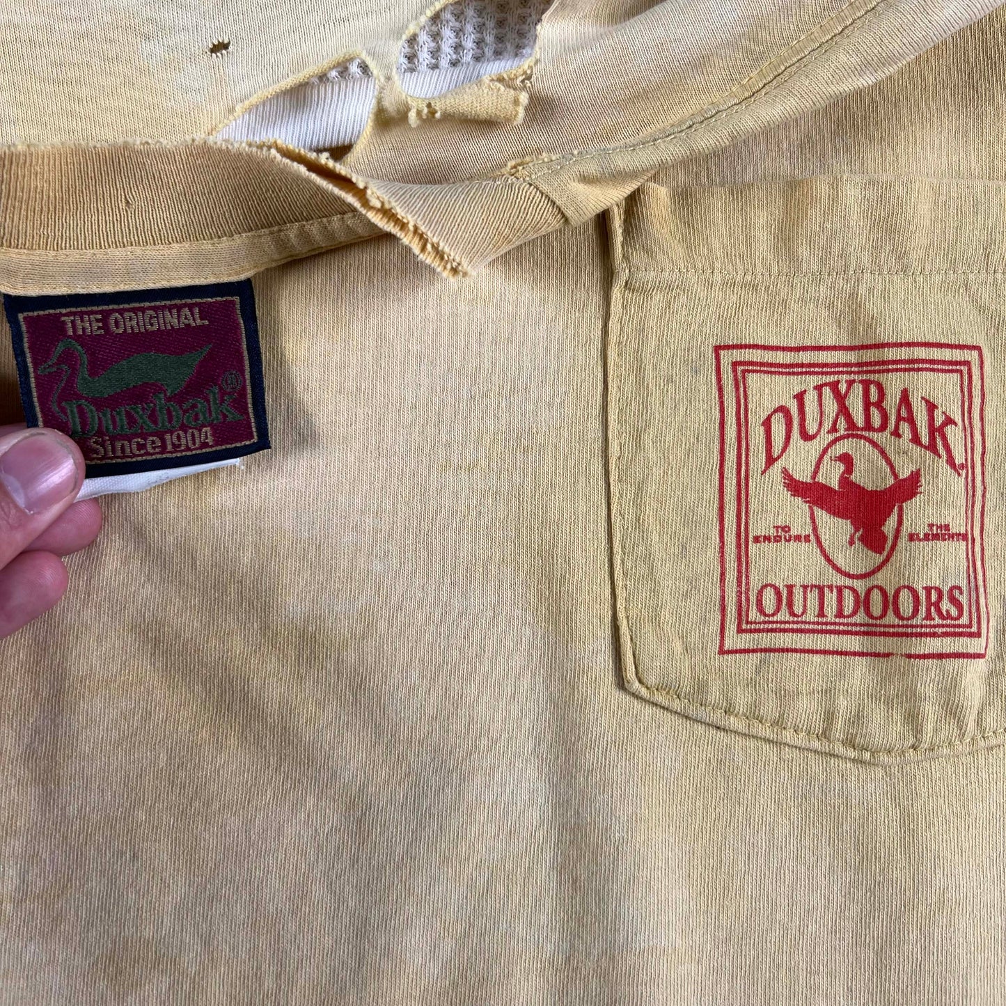 90s Thrashed Duxbak Fly Fishing Tee & Waffle Knit Thermal- L