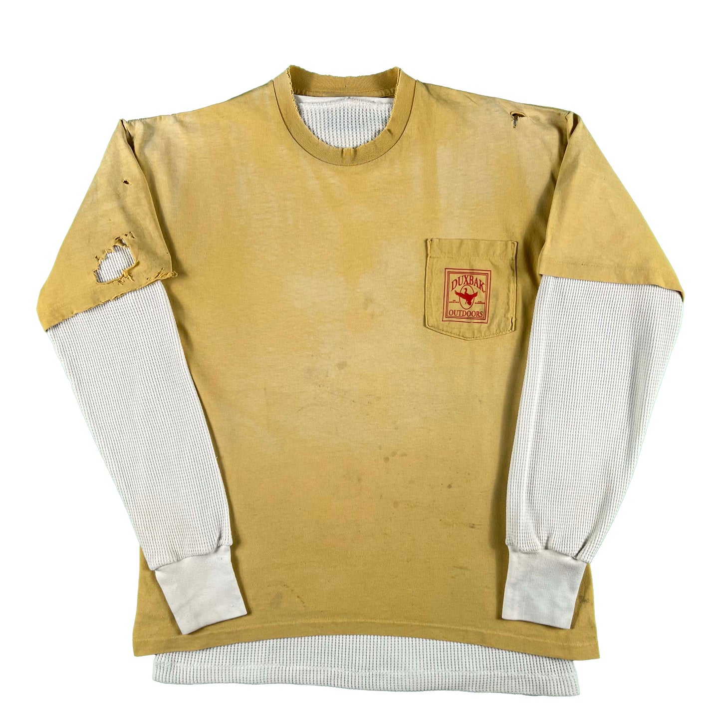 90s Thrashed Duxbak Fly Fishing Tee & Waffle Knit Thermal- L