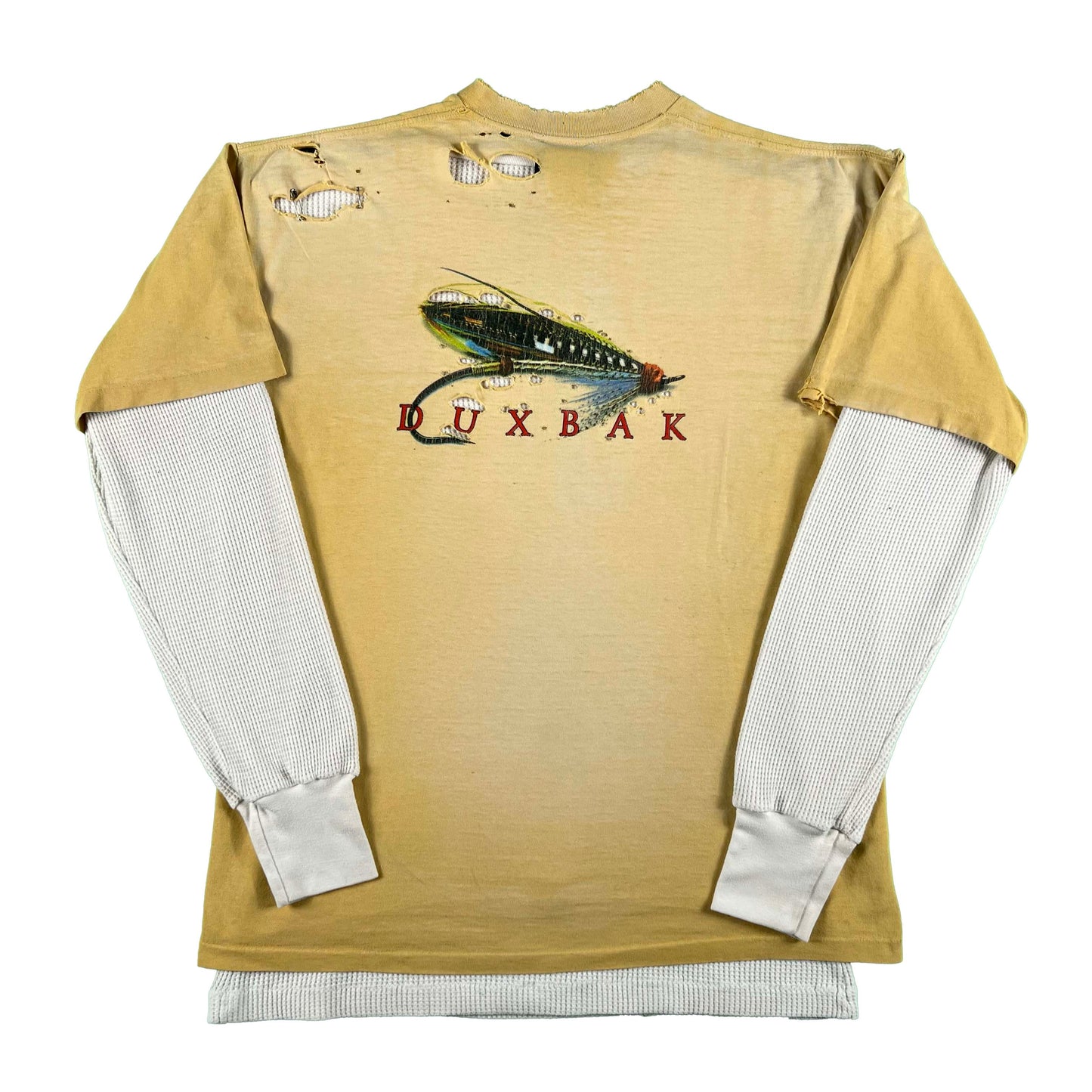 90s Thrashed Duxbak Fly Fishing Tee & Waffle Knit Thermal- L