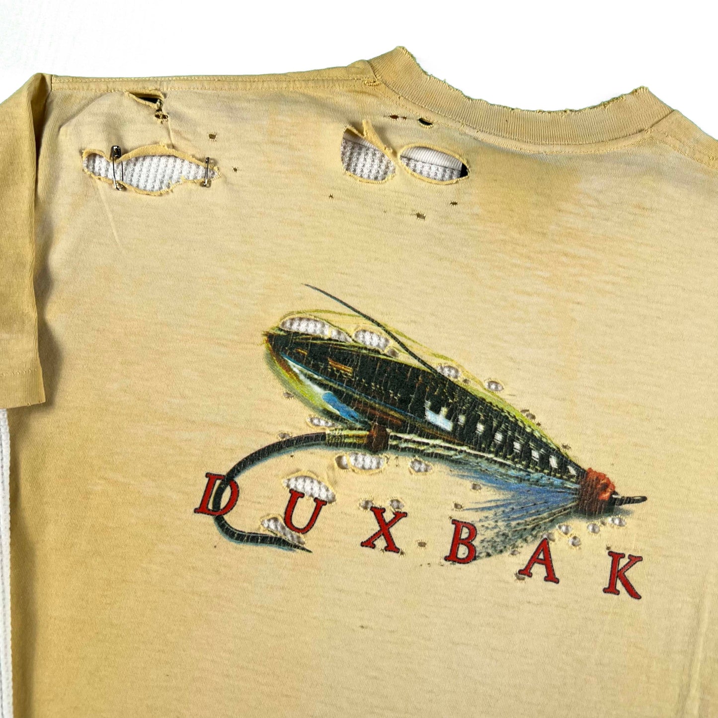 90s Thrashed Duxbak Fly Fishing Tee & Waffle Knit Thermal- L