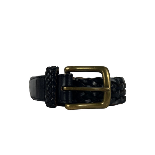 Lands' End Black Braided Leather Belt- 32"-36"
