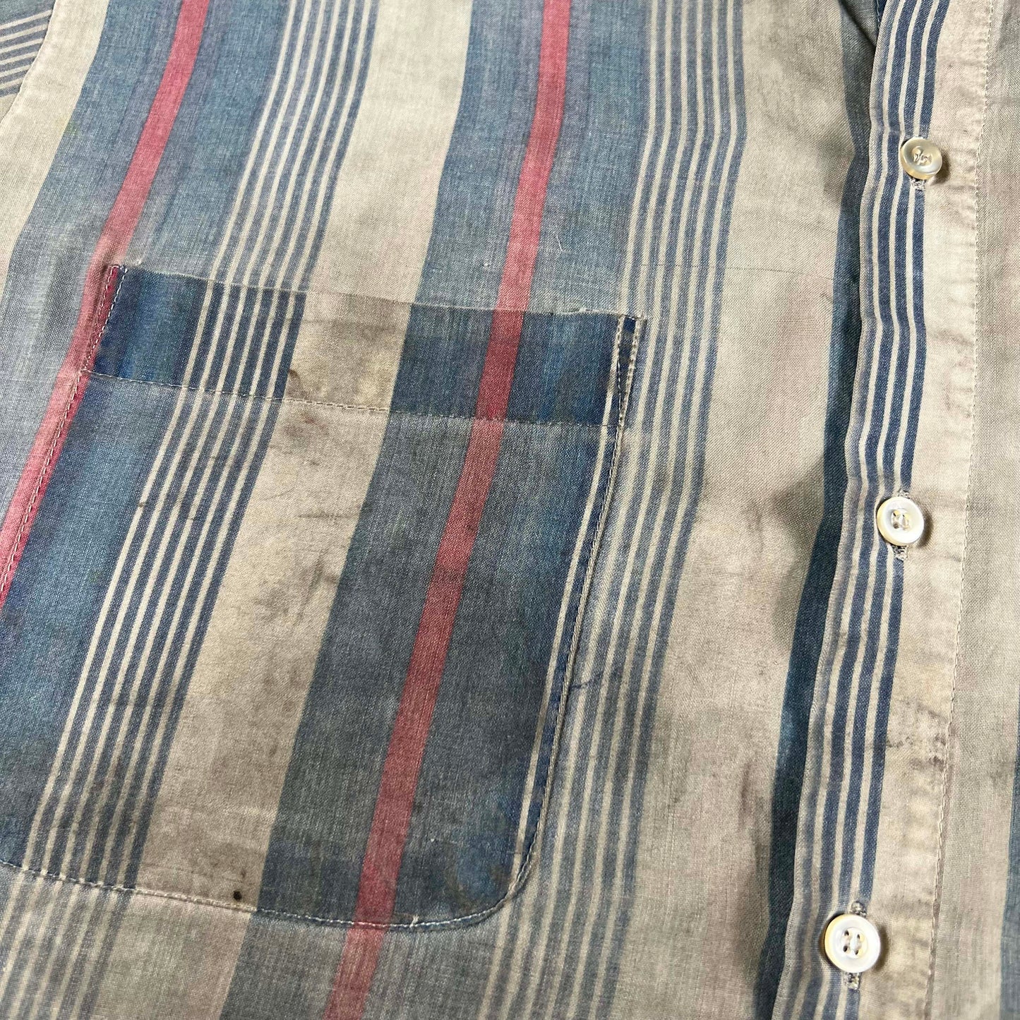 90s Thrashed & Worn Striped Button Up Shirt- L