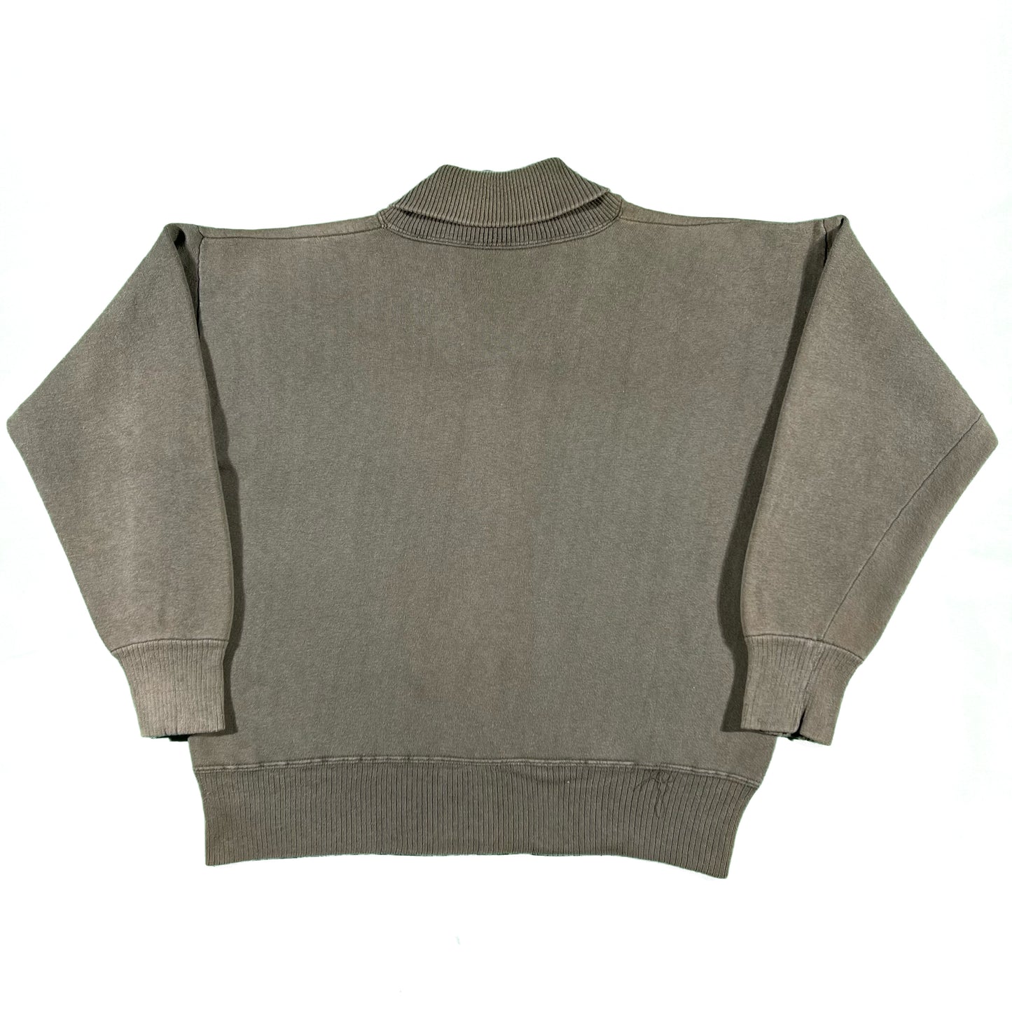 60s Faded Olive Green Shawl Neck Sweatshirt- M