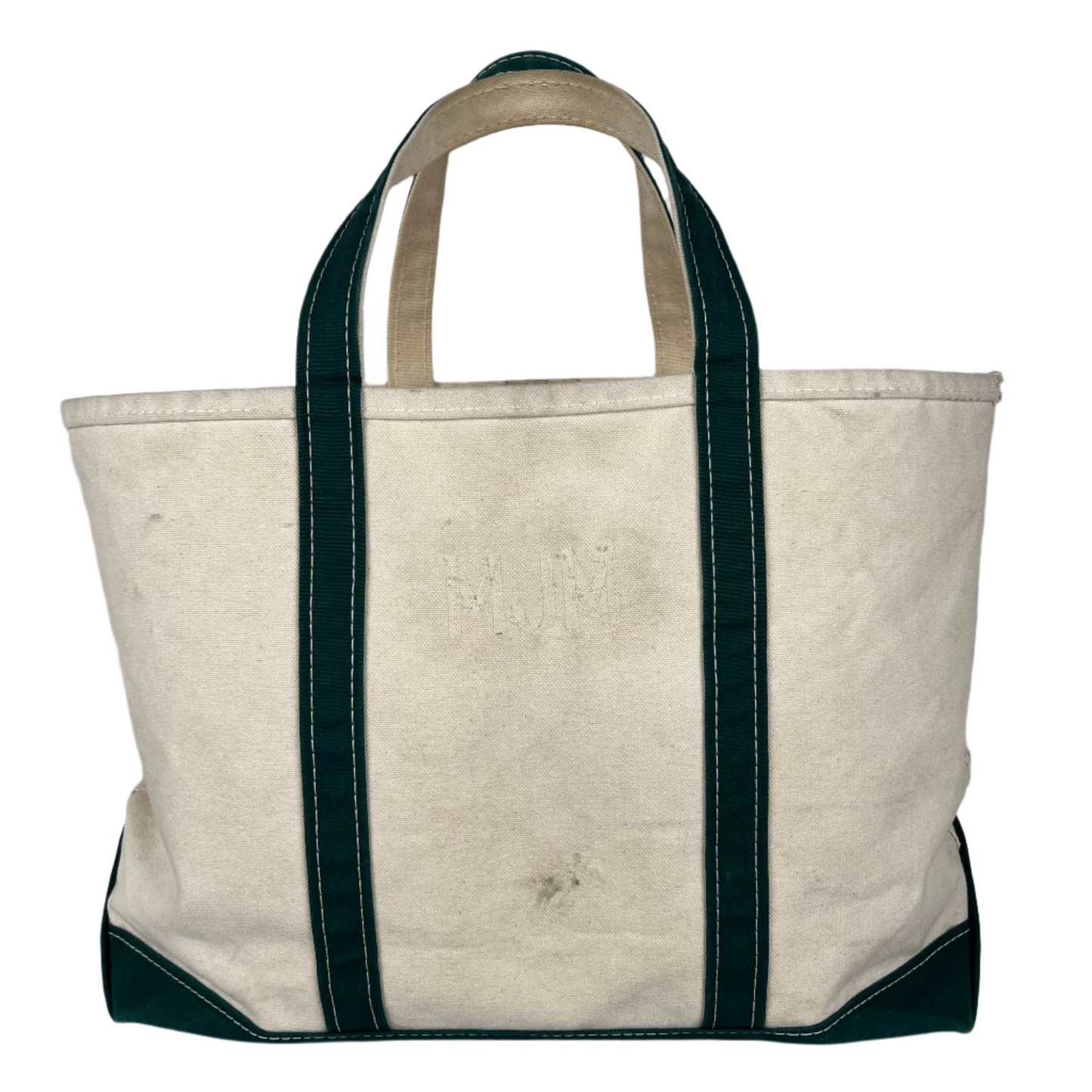 L.L. Bean Canvas Forest Green Handle Ghost Print Boat and Tote Bag- L