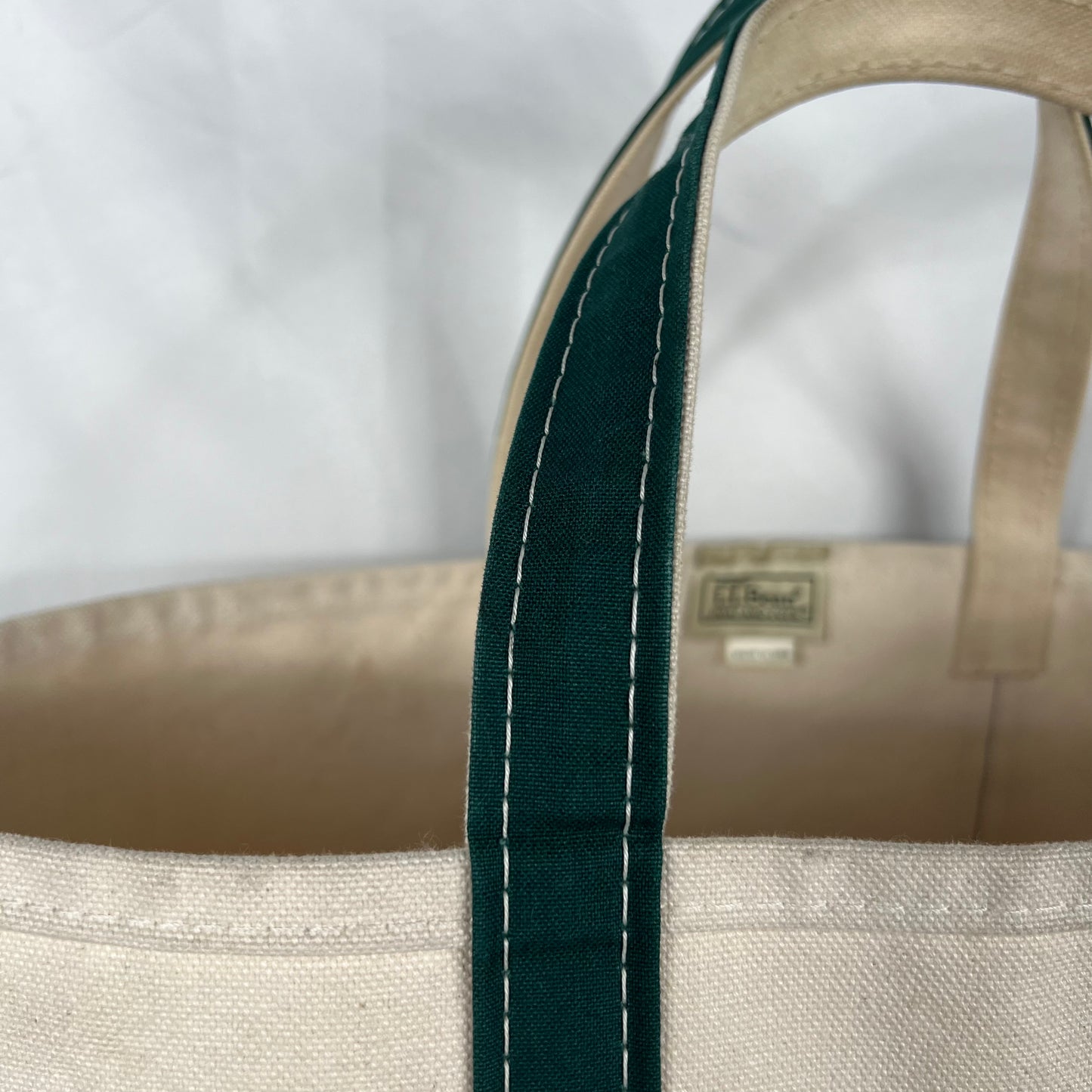 L.L. Bean Canvas Forest Green Handle Ghost Print Boat and Tote Bag- L
