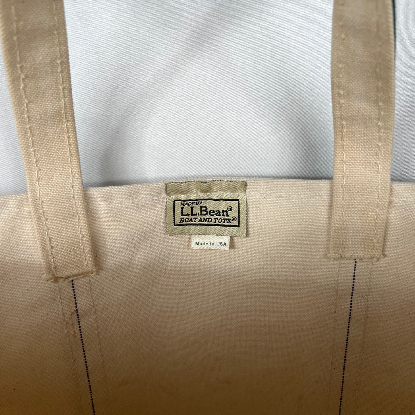 L.L. Bean Canvas Forest Green Handle Ghost Print Boat and Tote Bag- L