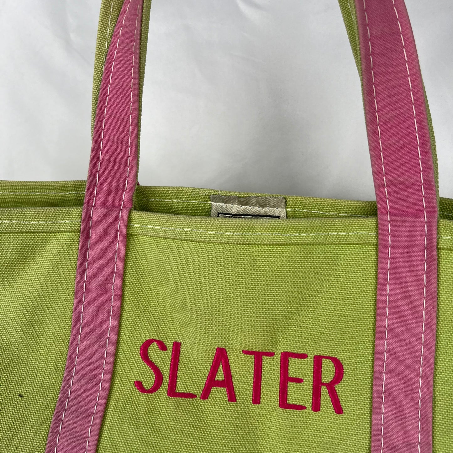 L.L. Bean Canvas Pink & Key Lime Boat and Tote Bag- Large