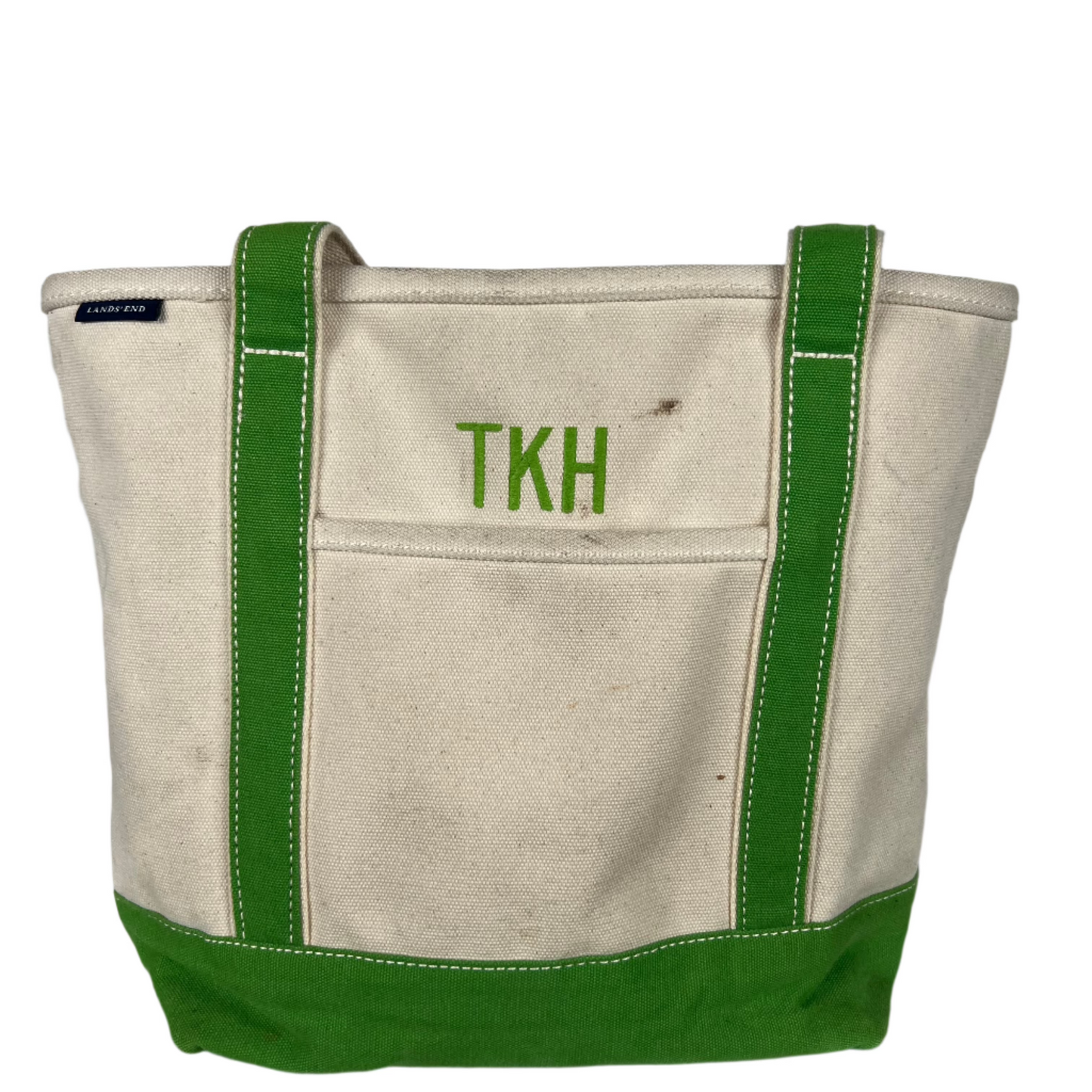 Lands' End Canvas Lime Green Handle Tote Bag- S