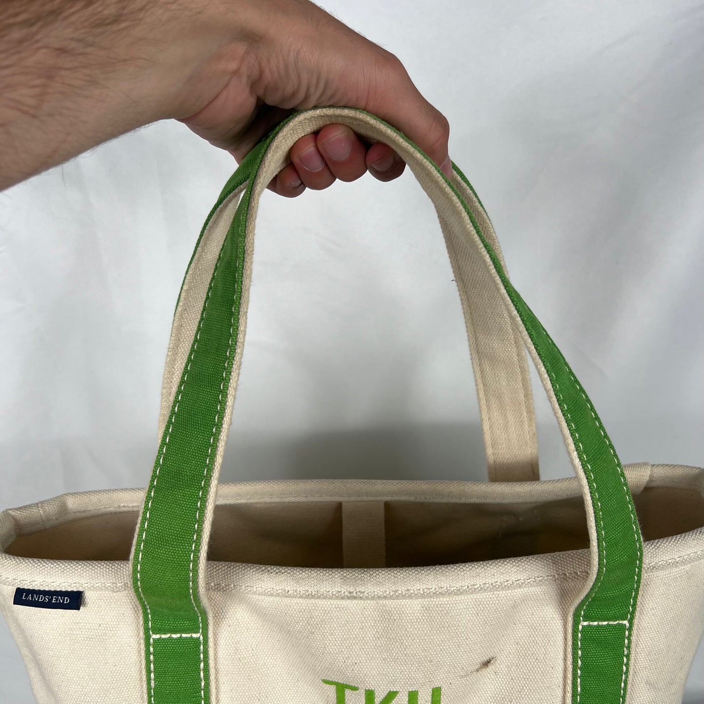 Lands' End Canvas Lime Green Handle Tote Bag- S