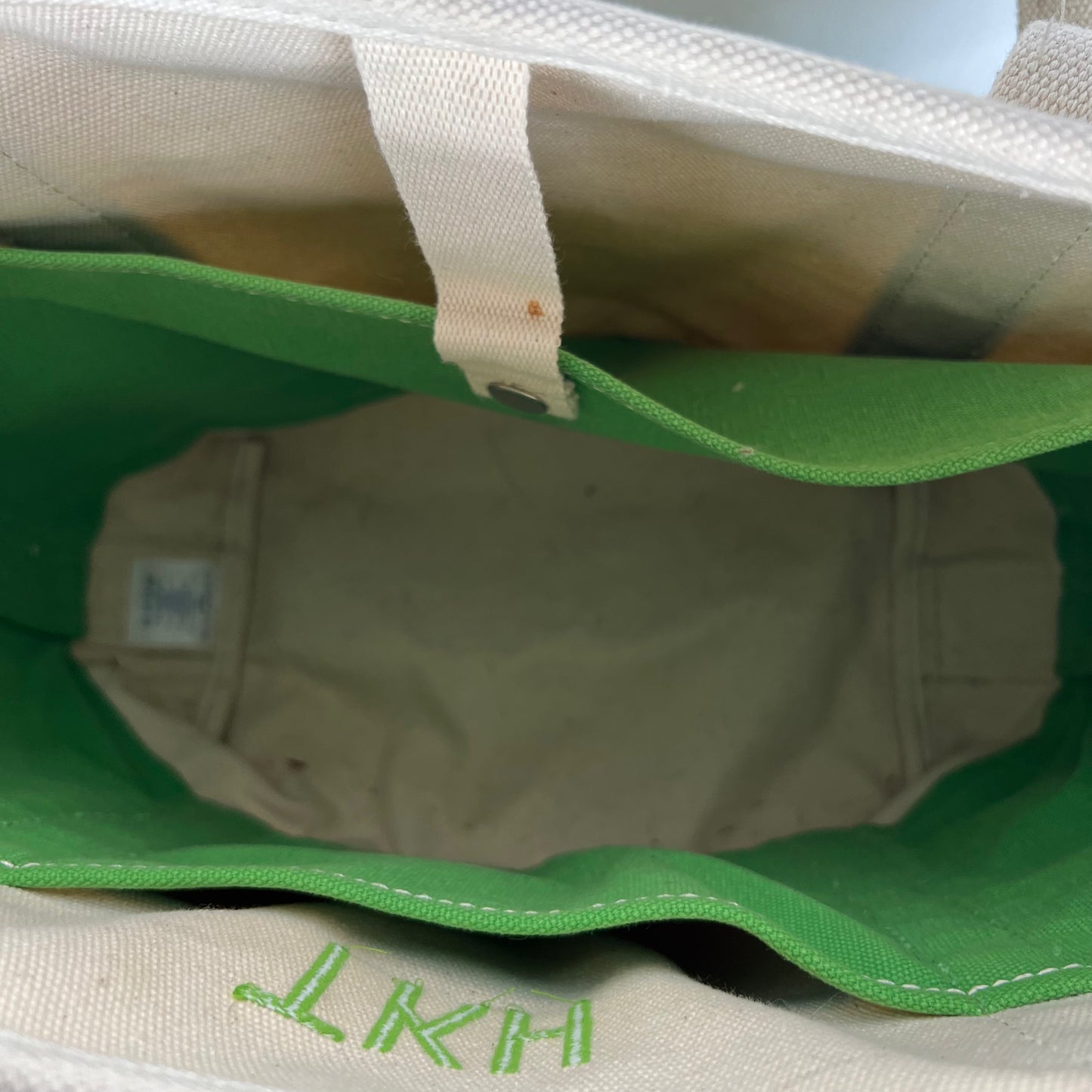 Lands' End Canvas Lime Green Handle Tote Bag- S