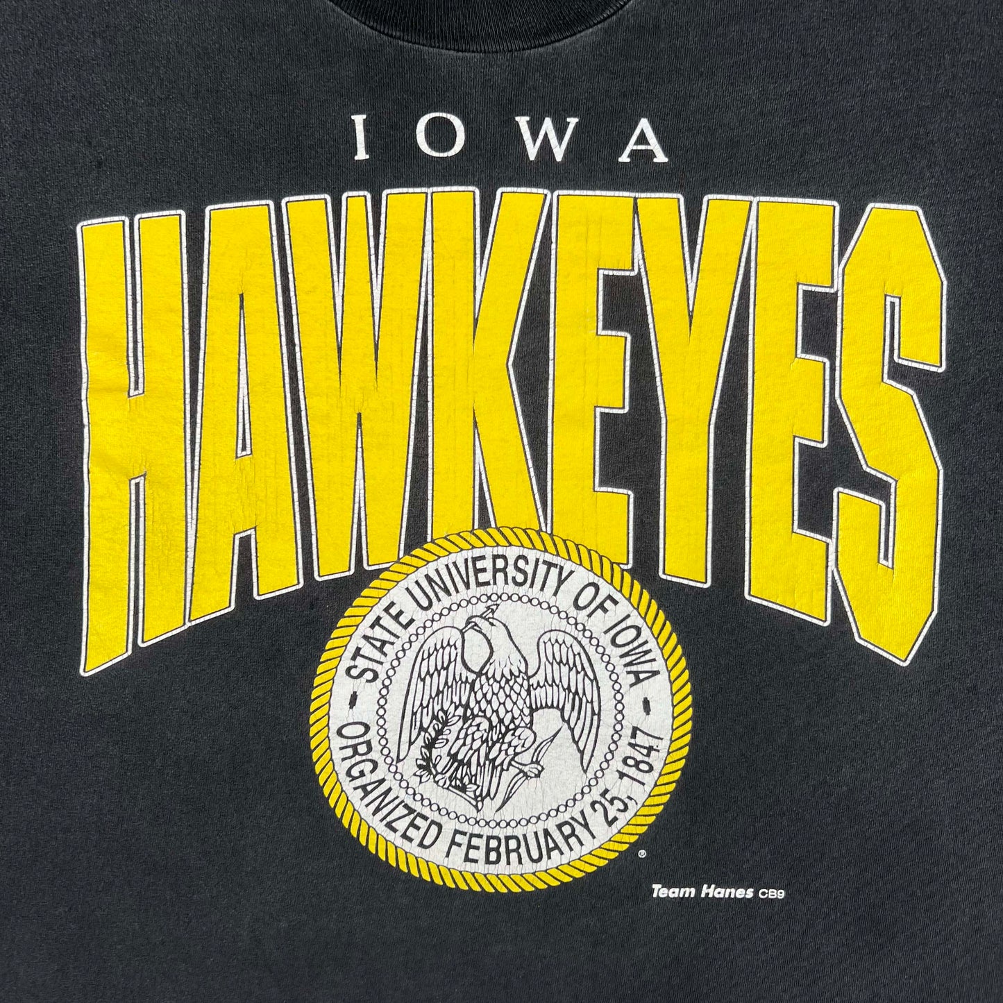 90s Faded Black Iowa Hawkeyes Tee- L