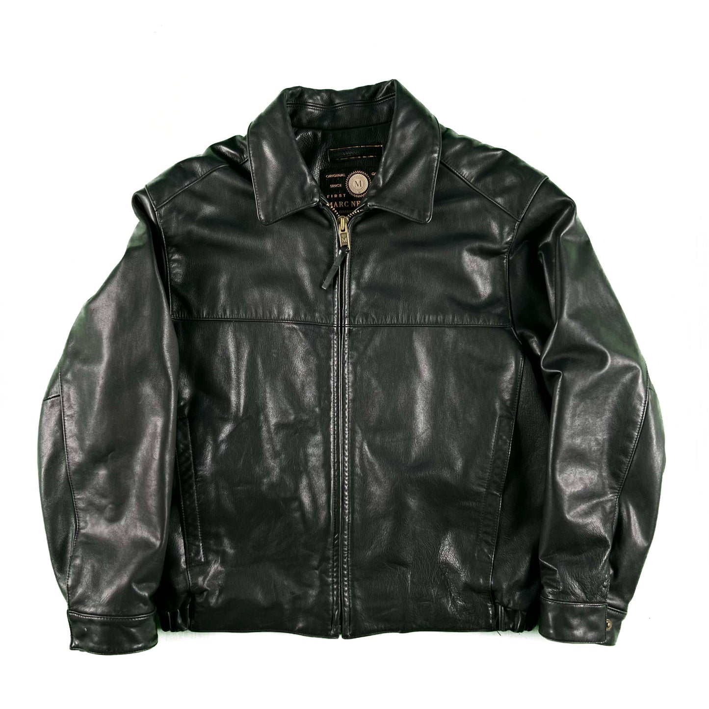 00s Black Leather Bomber Jacket- L