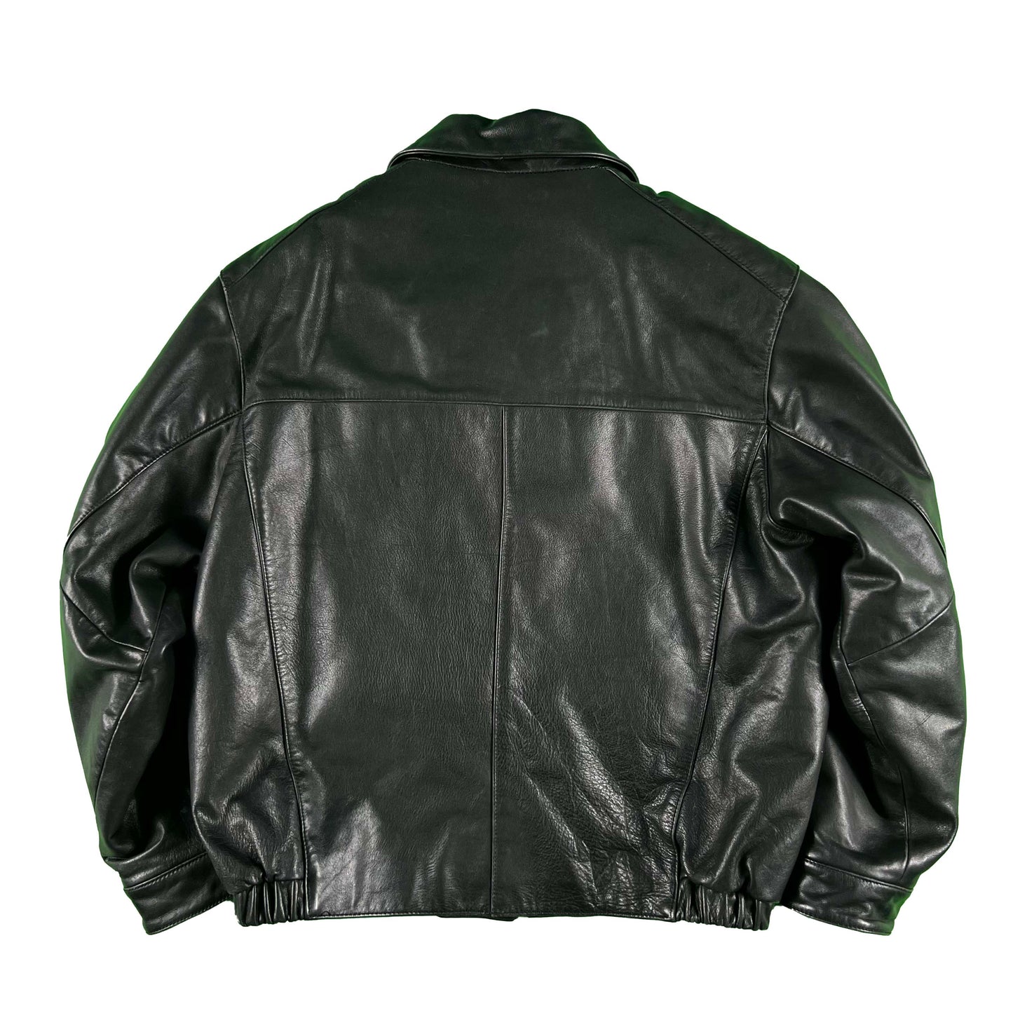 00s Black Leather Bomber Jacket- L