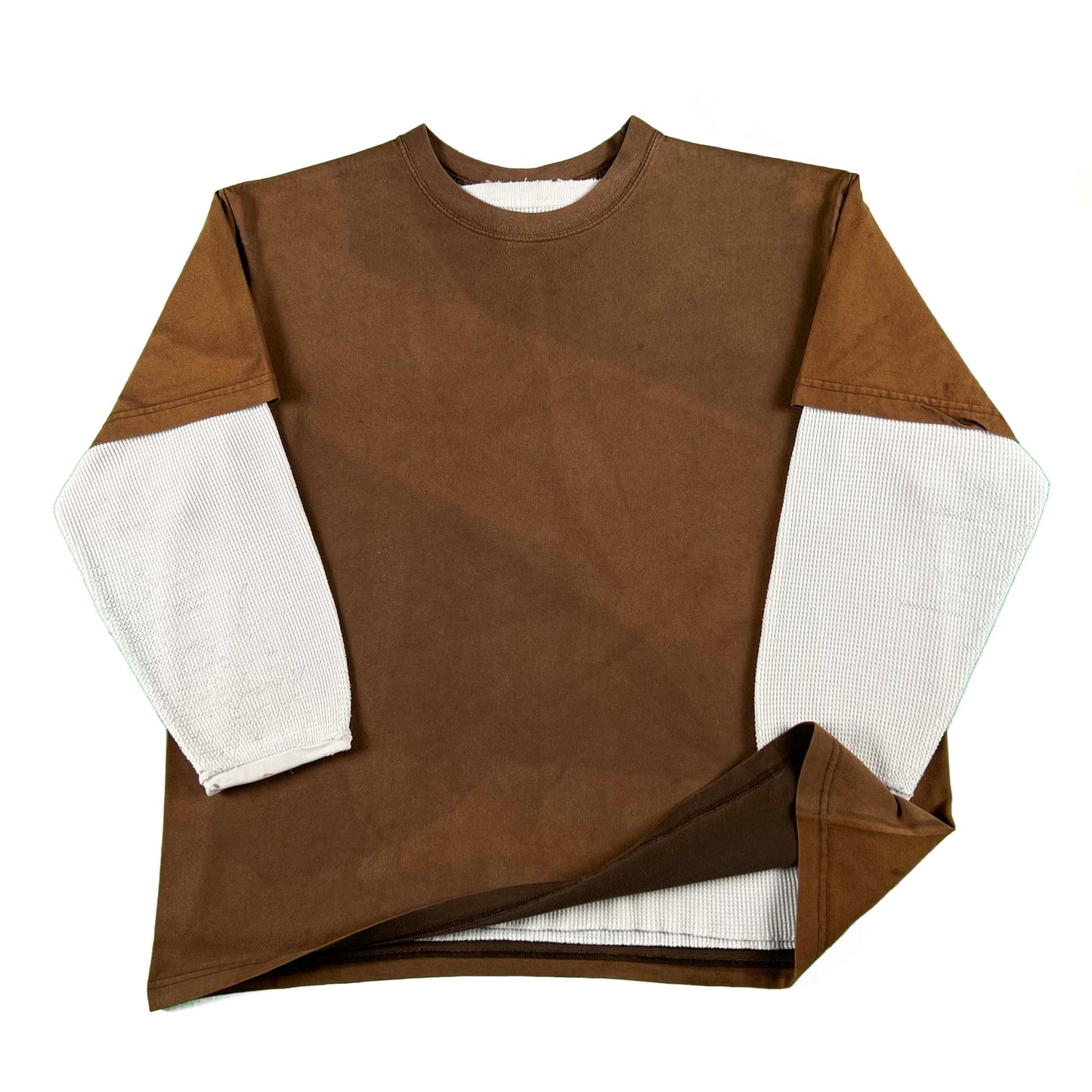 Super Sun Faded Brown Tee & 80s Waffle Knit Thermal- XL