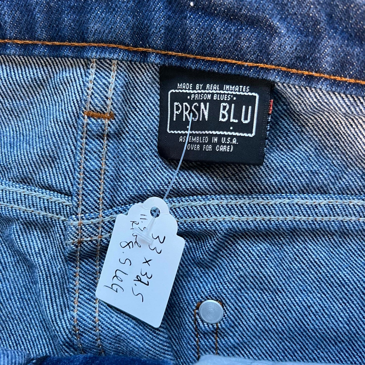 90s Prison Blues Released Hem Denim Double Knees- 33x32.5