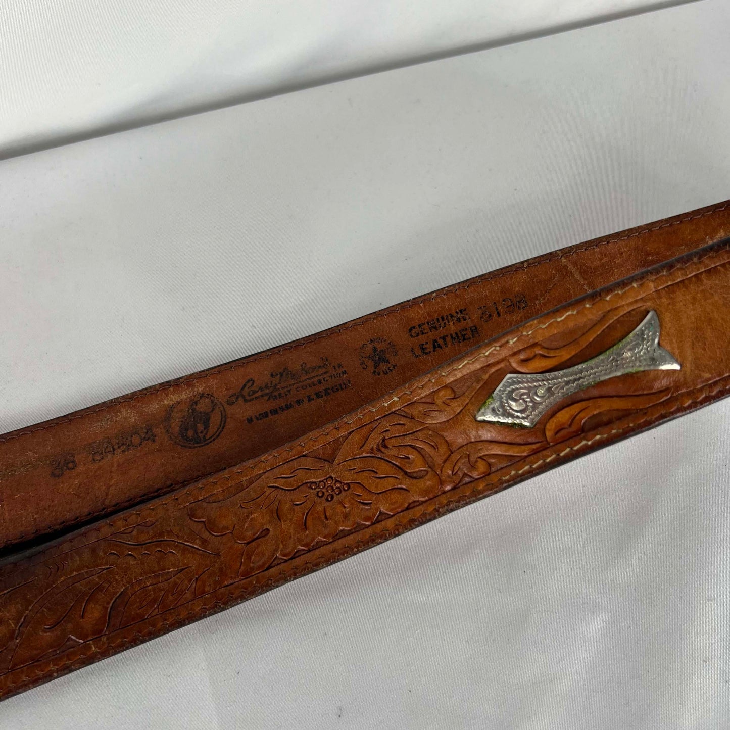 80s Embellished & Silver Plated Leather Belt- 30"-34"