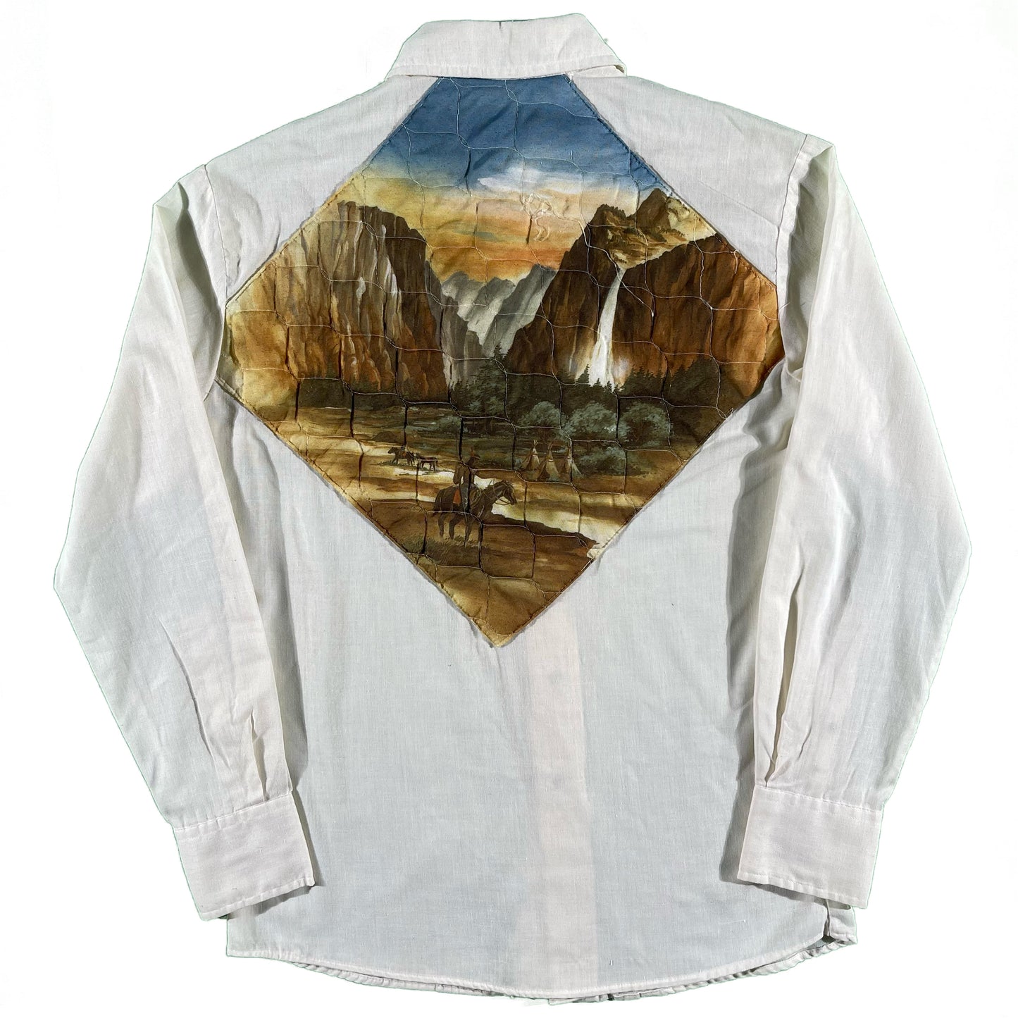 70s Western Photo Print Pearl Snap- M