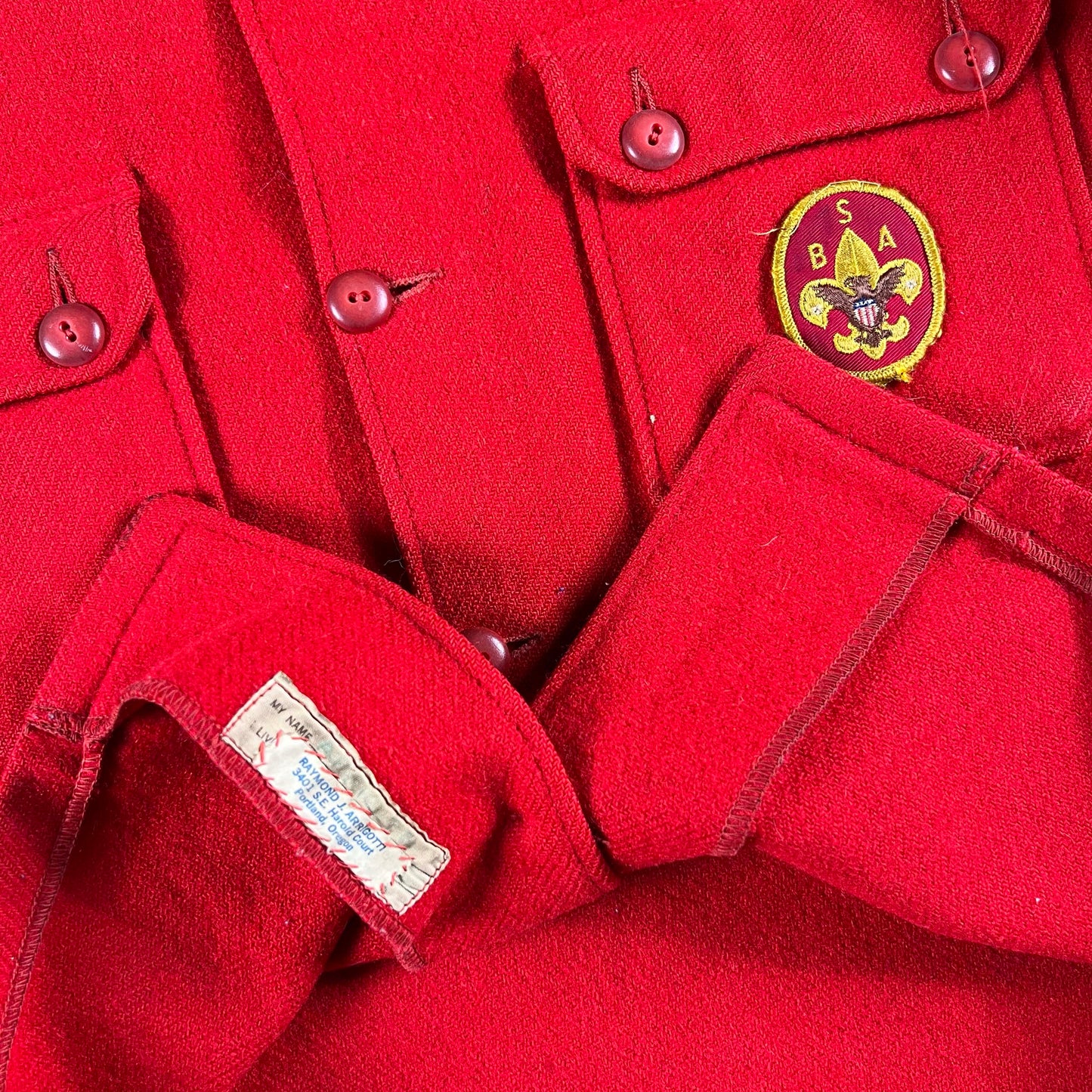 70s Boy Scouts Red Wool Overshirt- L