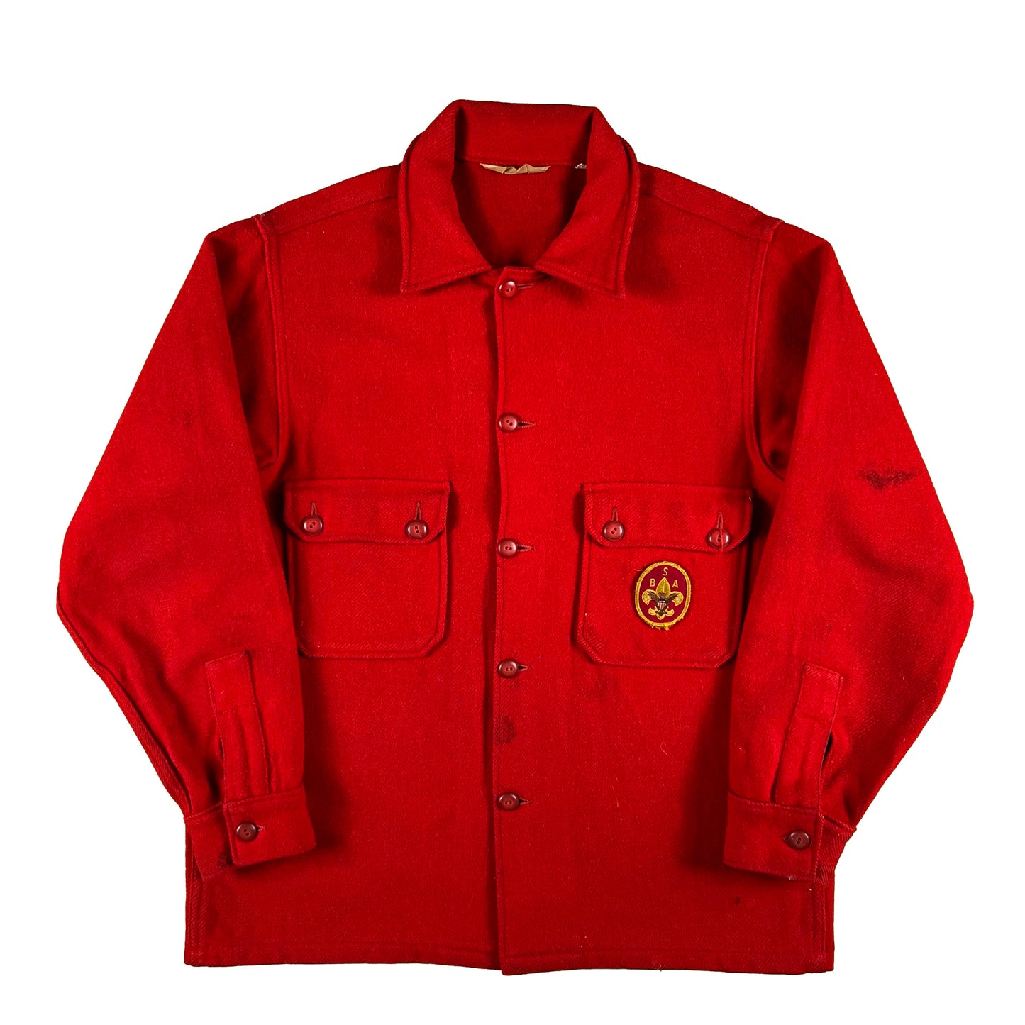 70s Boy Scouts Red Wool Overshirt- L