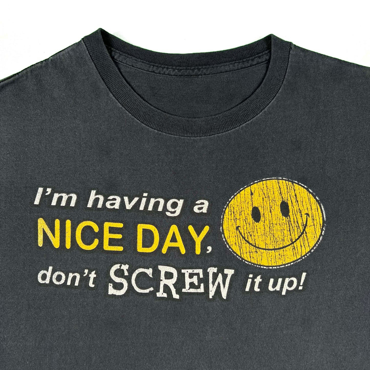 00s 'I'm having a Nice Day, don't Screw it up!' Smiley Tee- L