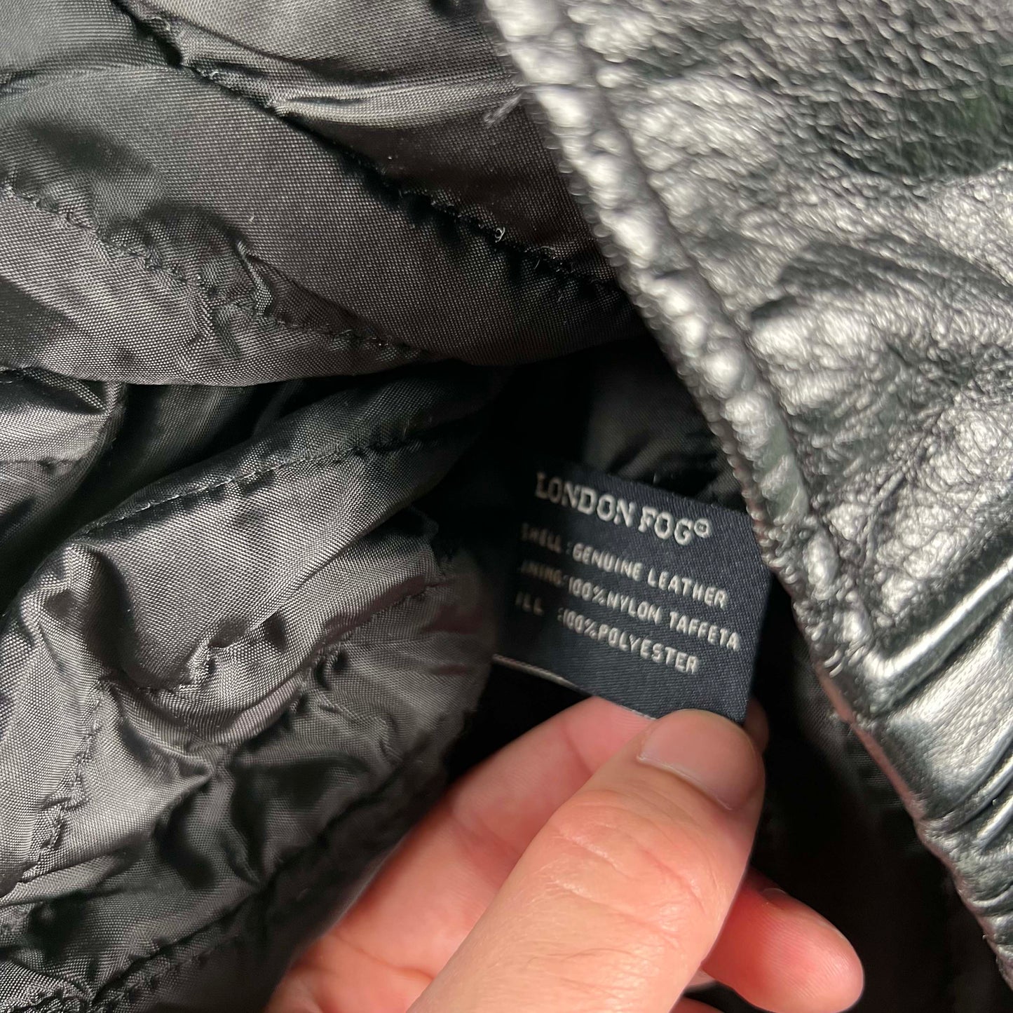 00s London FOG Black Leather Bomber Jacket- M