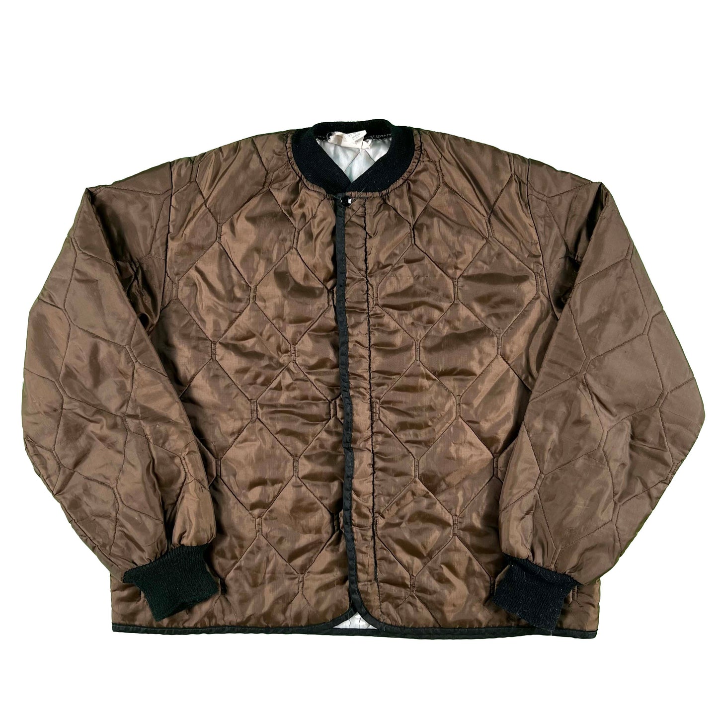 70s Cropped Brown Quilted Liner Jacket- L
