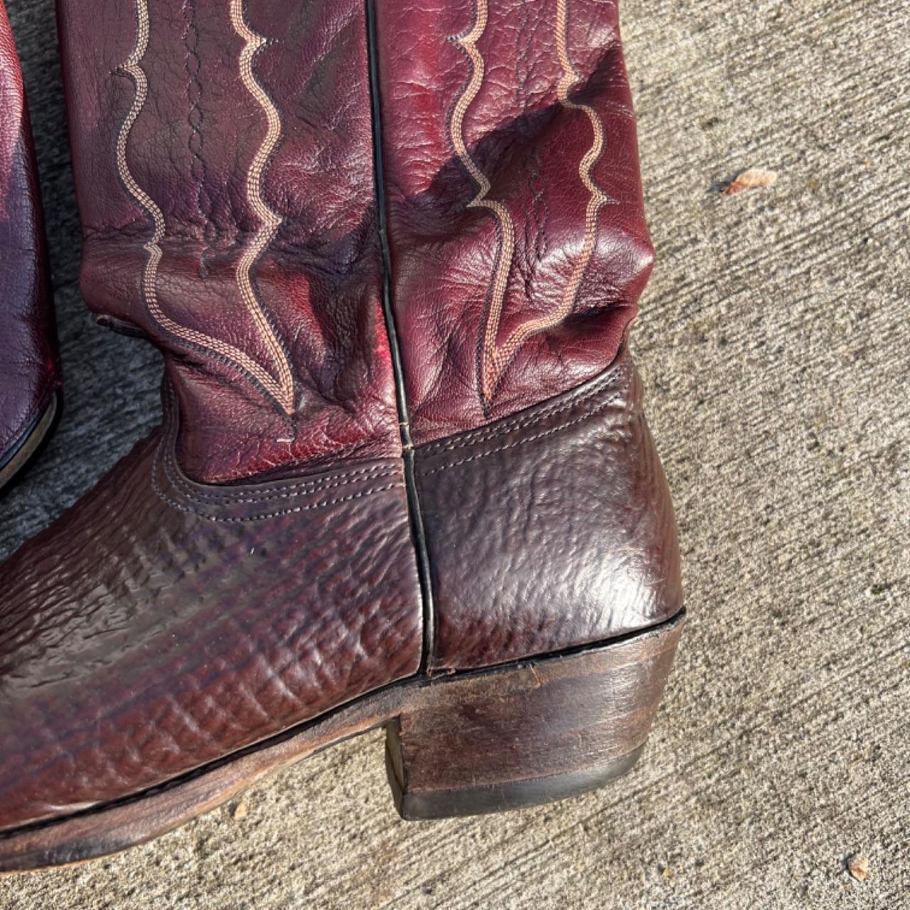 80s Two Tone Oxblood Burgundy Leather Cowboy Boots- M's 13, W's 14.5