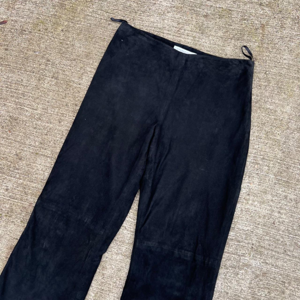 90s Black Goat Suede Leather Flared Pants- 30x32
